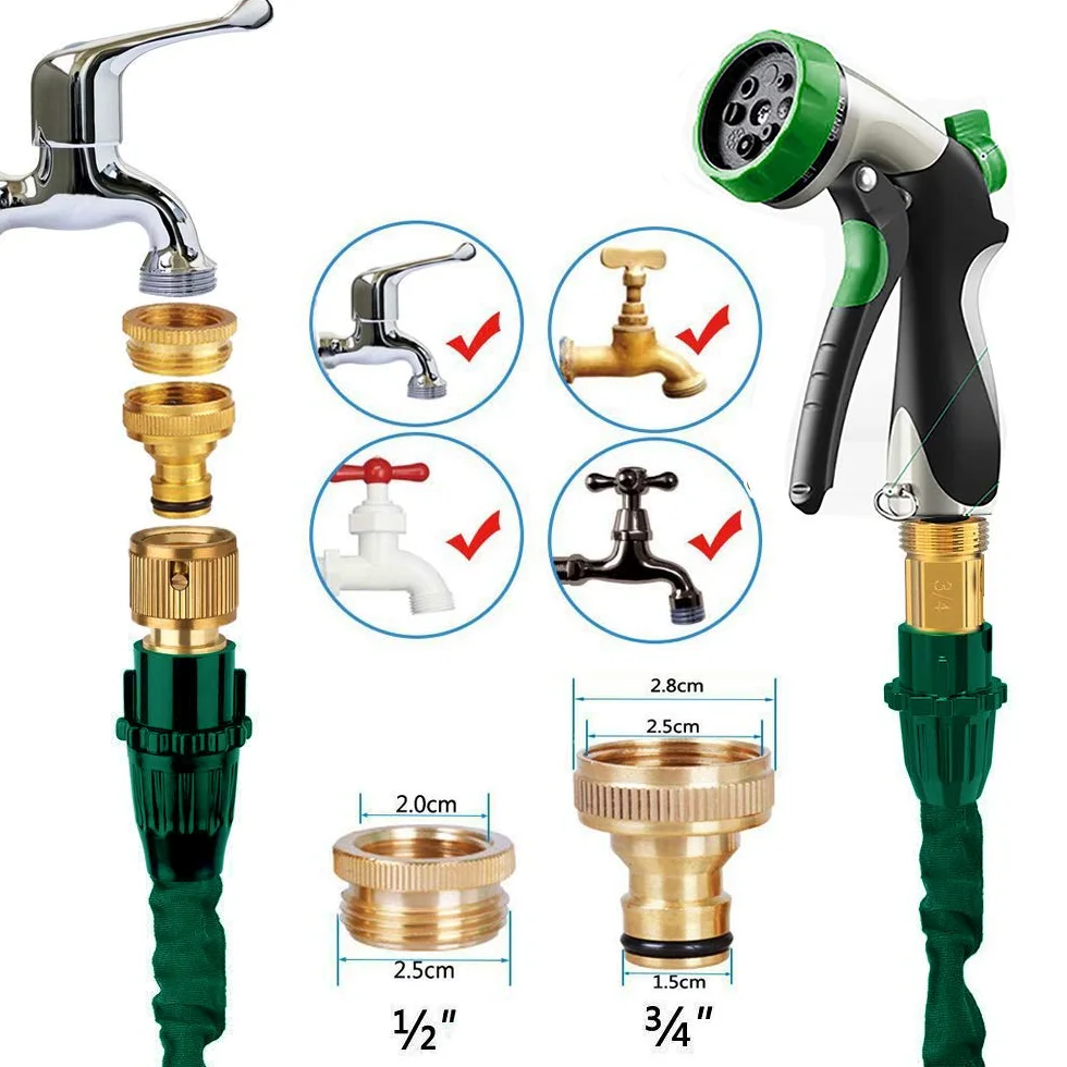 Tuyau d'arrosage extensible de 30 m / 45 m / 60 m - 3 tuyaux d'arrosage extensibles - Naturel - Triple couche - Léger - Ne s'emmêle pas - Avec un pistolet de pulvérisation d'eau professionnel en