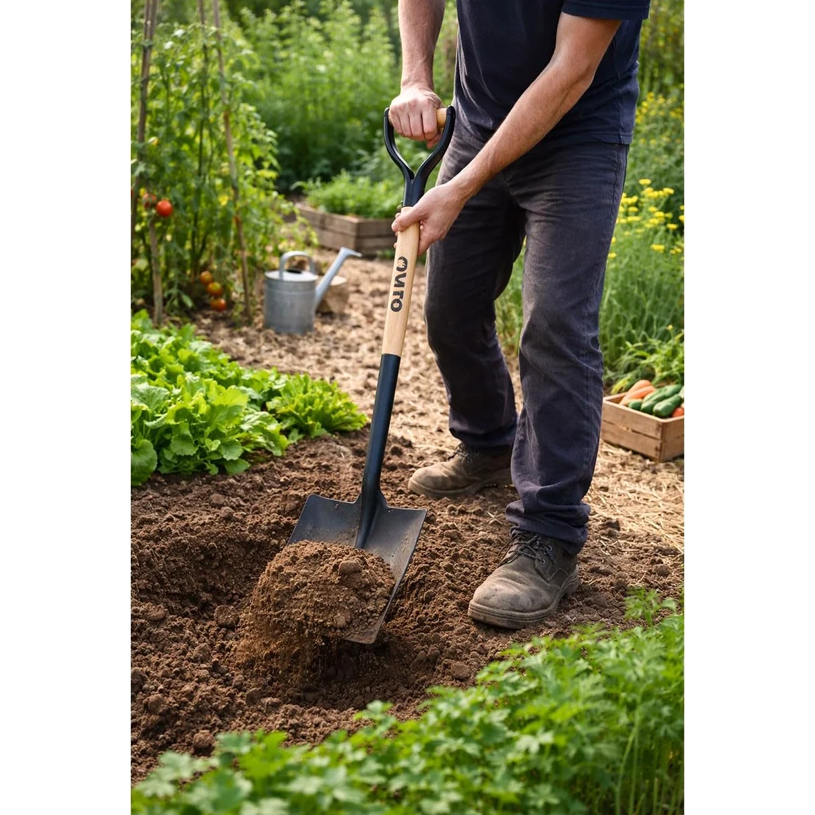 VITO - Pelle Carrée en Acier Trempé 103 cm – Manche Bois & Poignée en Y Ergonomique – Outil Robuste pour Jardinage Déplacement de Terre Déneigement et Travaux d'Extérieur
