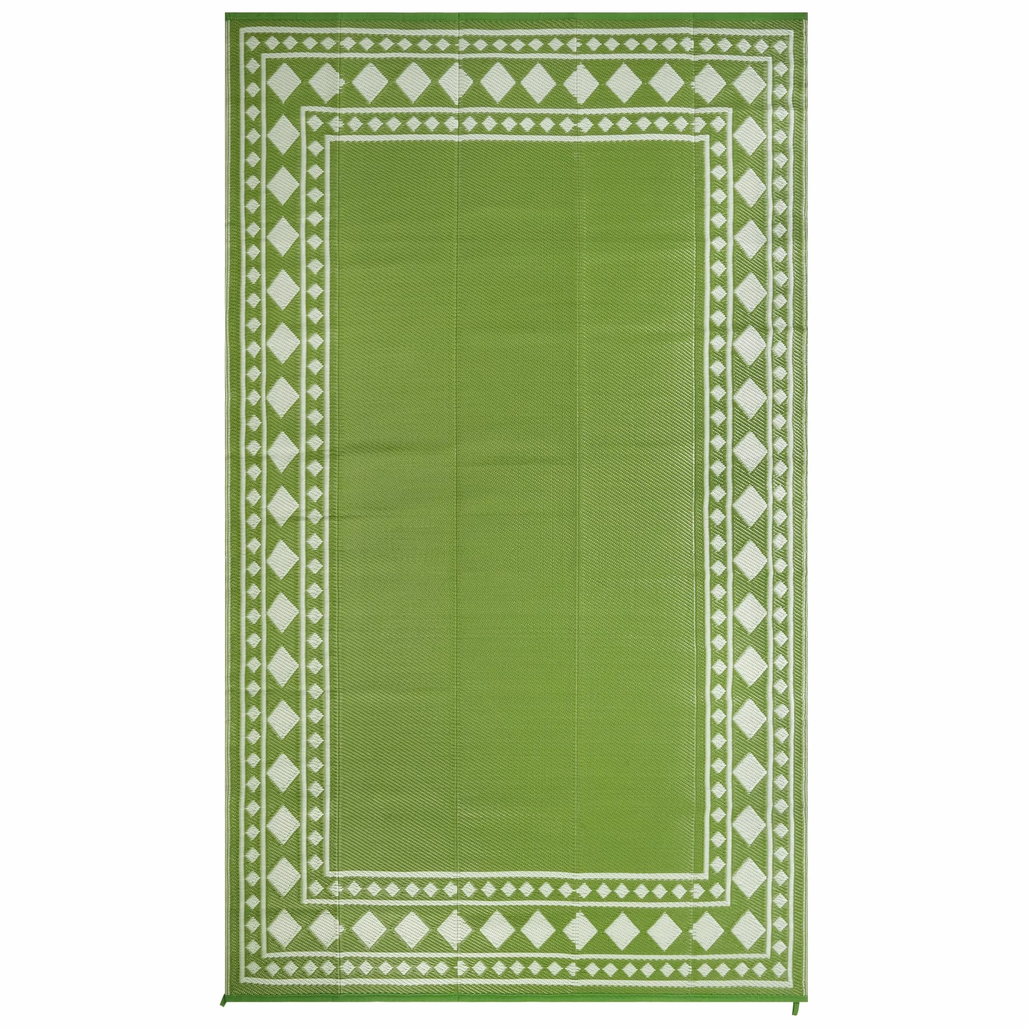 Homcomodar Tapis d'extérieur résistant aux intempéries, 180 x 270 cm, réversible, perméable à l'eau, tapis en plastique pour camping, terrasse, jardin, tente, pique-nique, vert