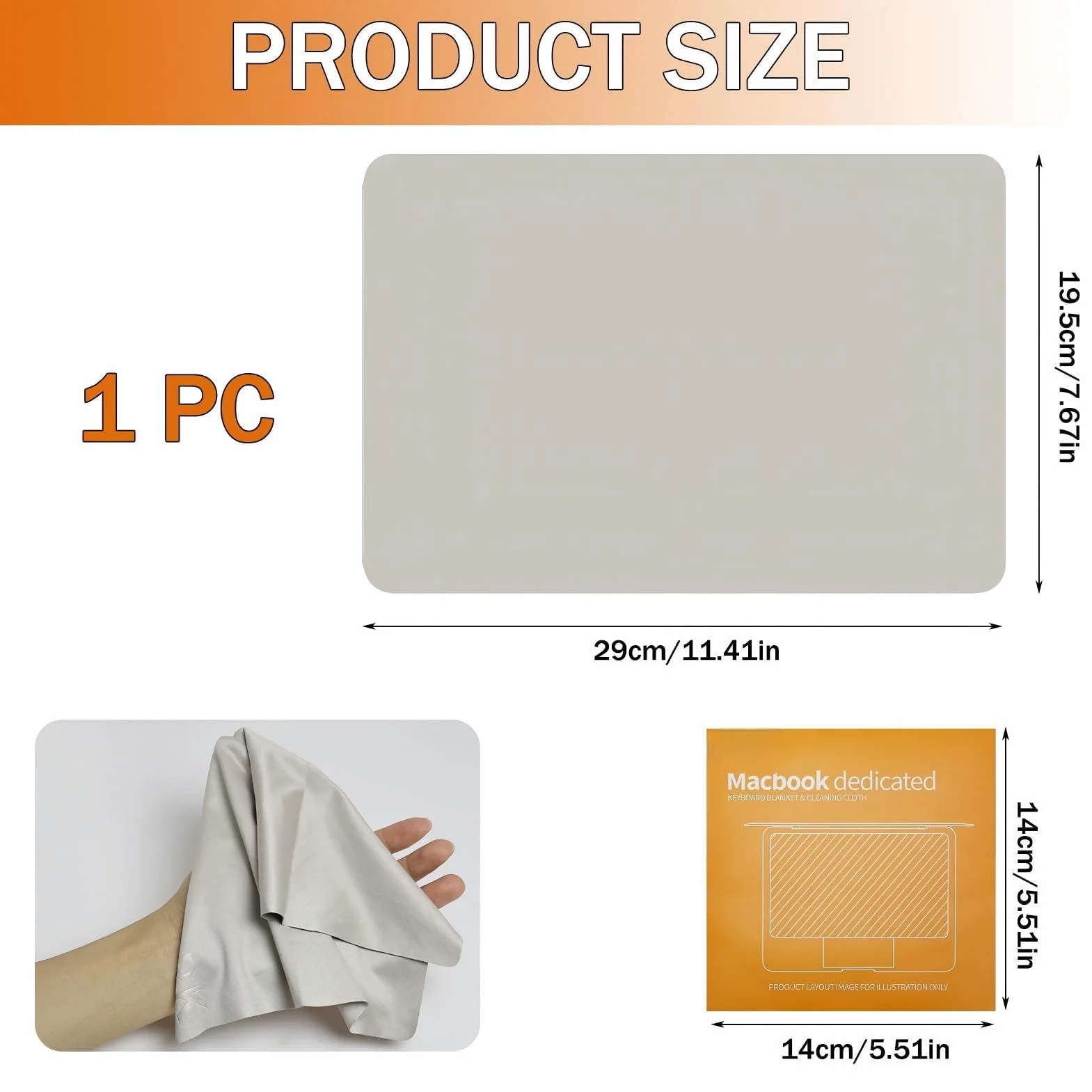 Protection d'Écran en Microfibre pour MacBook 13/14 Pouces, Bord Découpé au Laser, 290mm x 192mm