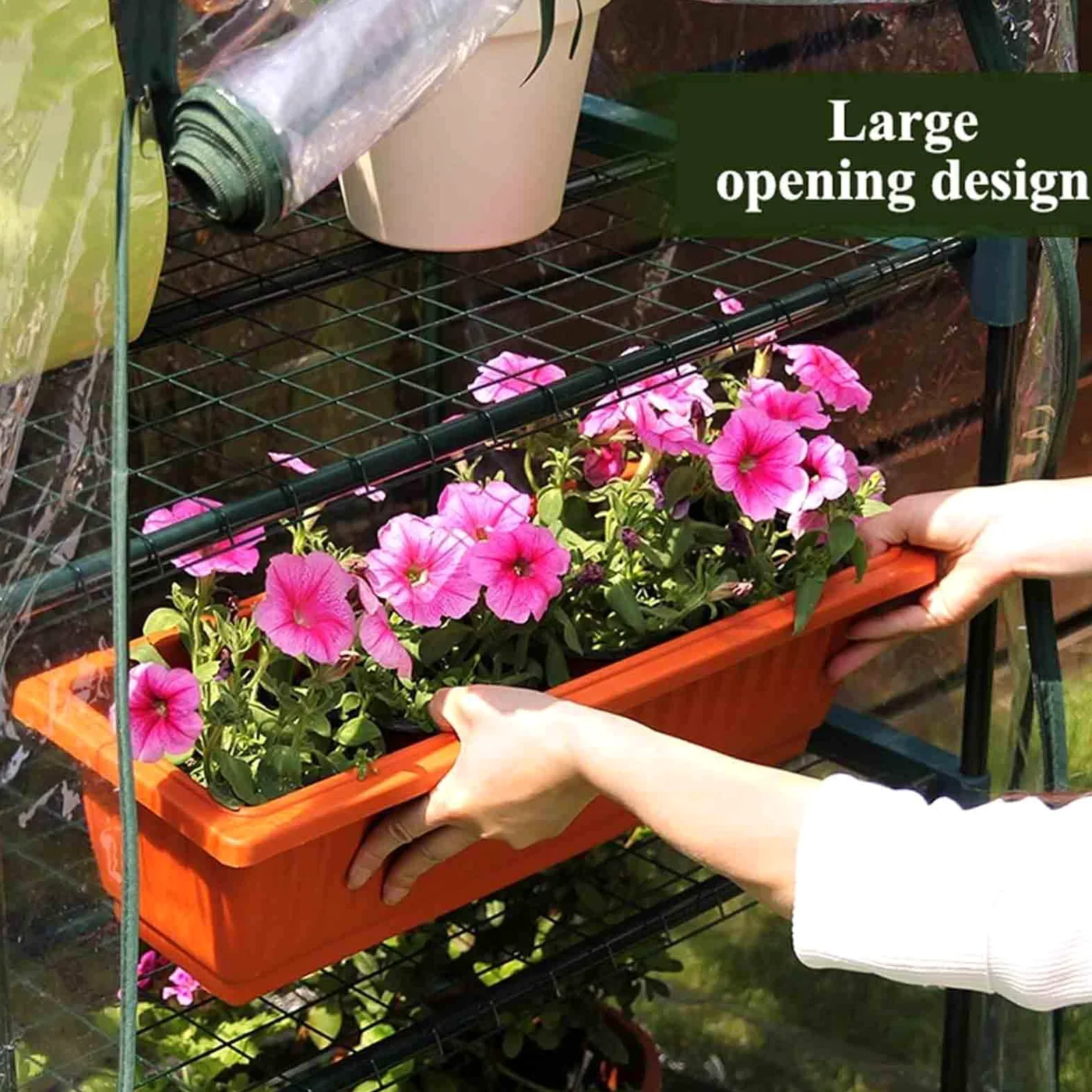 Serre à 4 étages avec design pop-up portable, couverture en PE/PVC, fenêtres et portes enroulables pour la croissance des plantes d'intérieur et d'extérieur
