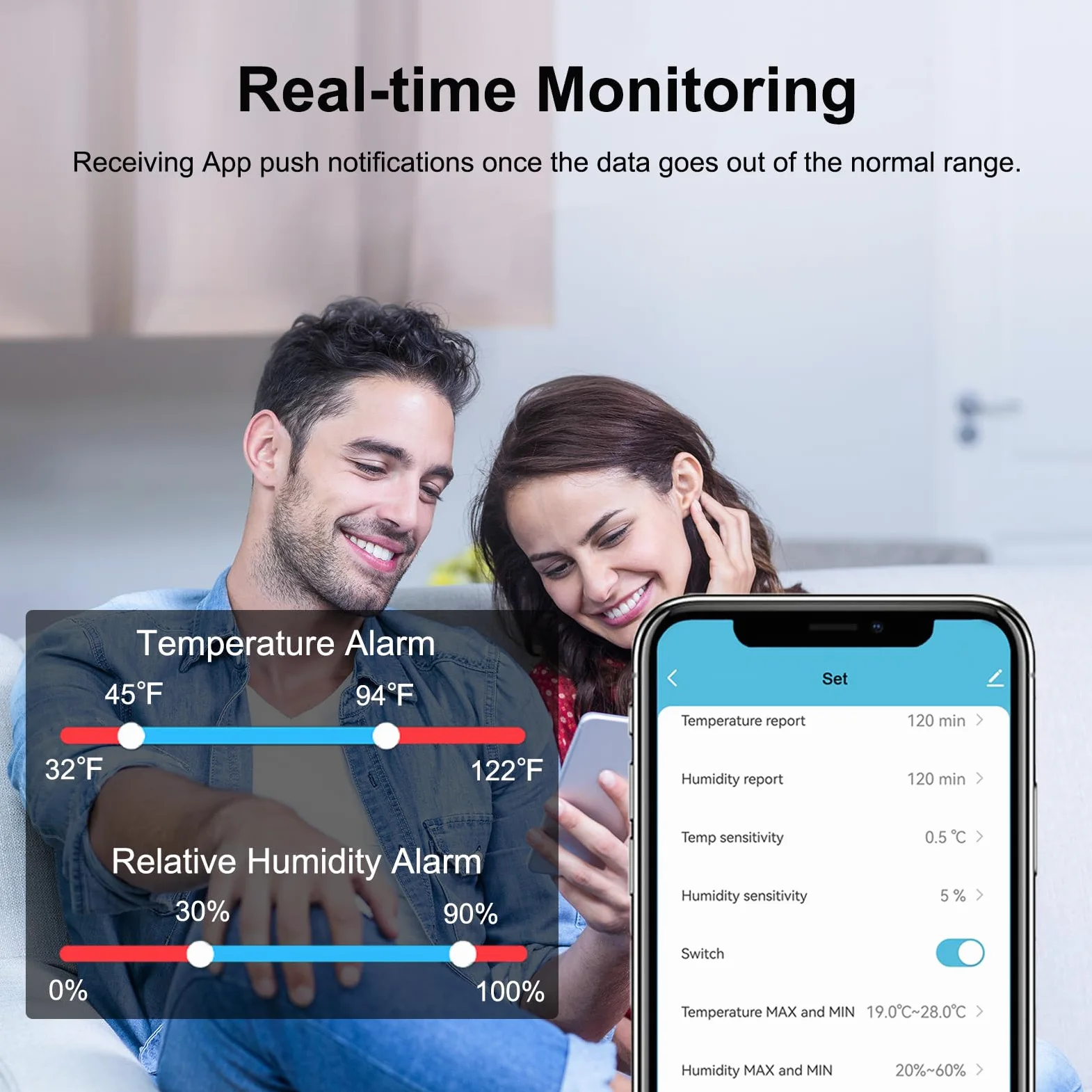 Thermomètre hygromètre WiFi Intelligent, capteur de température et d’humidité intérieur/extérieur Bluetooth, Application thermomètre WiFi Alexa/Google Assistant à Distance pour la Maison. 4 Pack