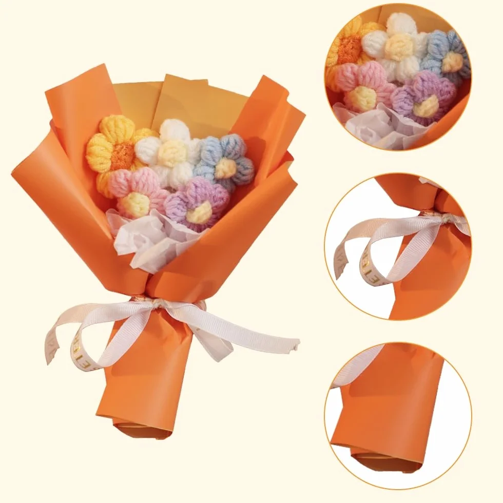 DONGKER Bouquet de Fleurs au Crochet 2 Pièces Kit Coloré pour Saint-Valentin Décoration Maison