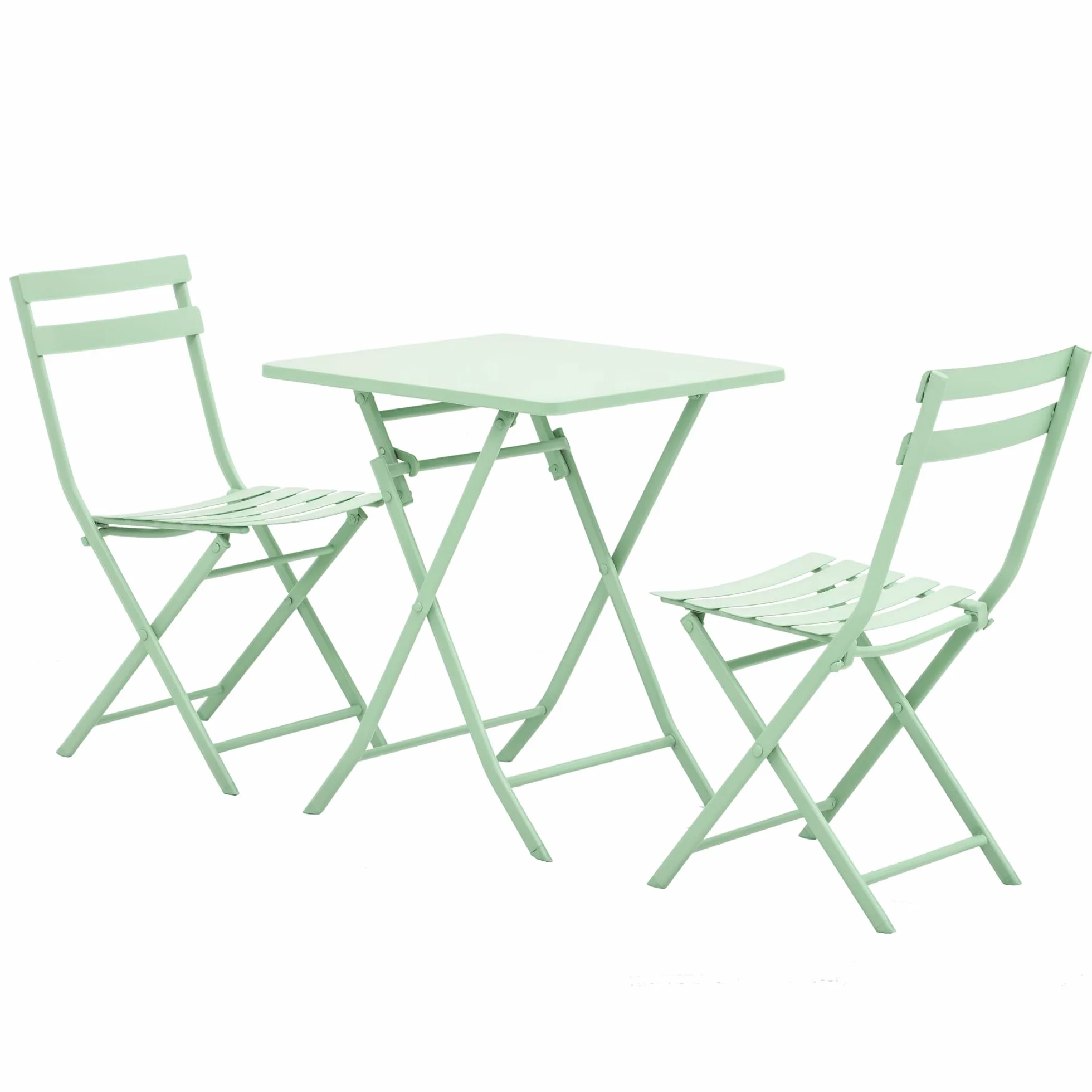 Outsunny Salon de Jardin Bistro Pliable Table Carrée 60x60x71 cm Métal Thermolaqué Vert d'Eau avec 2 Chaises