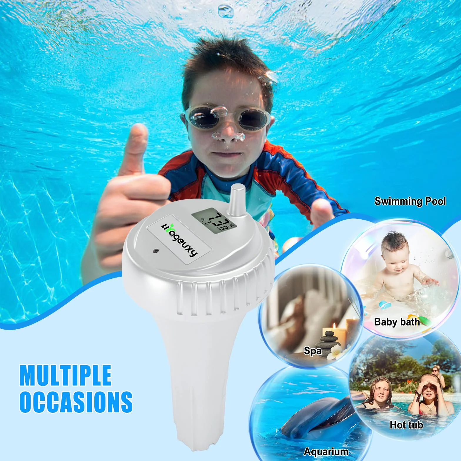 Thermomètre de piscine flottant sans fil intérieur extérieur pour spa bains à remous étangs blanc