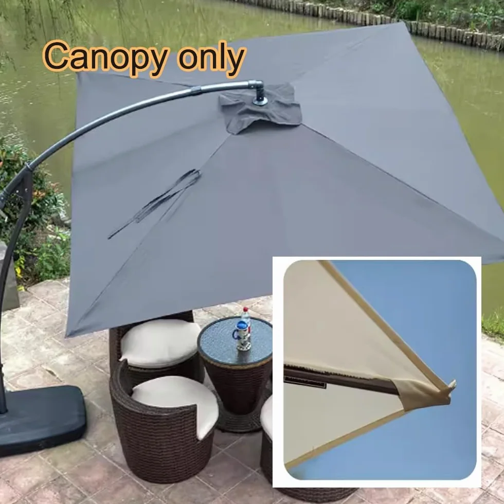 Housse de Rechange Parasol Déporté 2.5x2.5m 8 Baleines Toile de Remplacement Jardin Terrasse Khaki