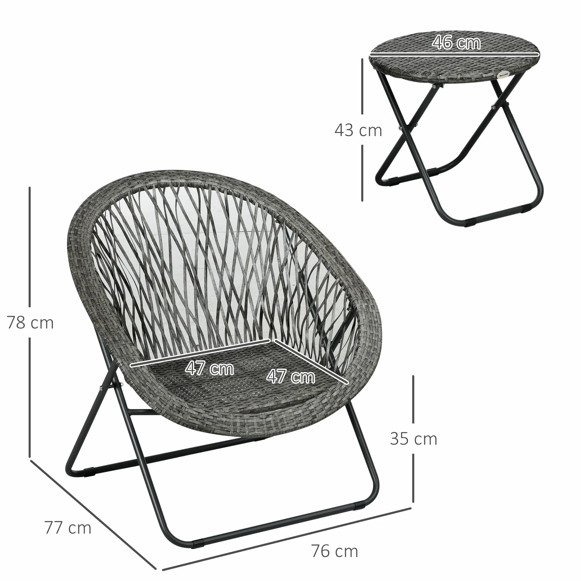Outsunny Salon de Jardin extérieur résine Ensemble Table et chaises 2 Personnes Pliables Acier Gris