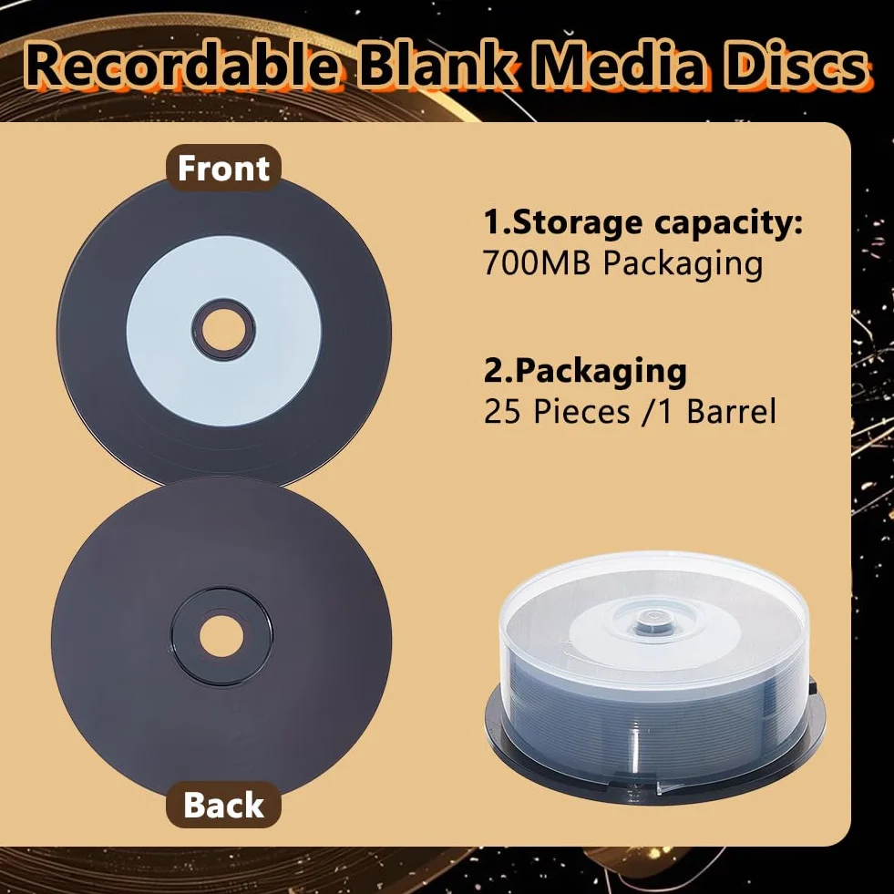 DICOSMETIC Lot de 25 CD R vierges - 700 Mo 80 minutes - 52x - Support inscriptible noir