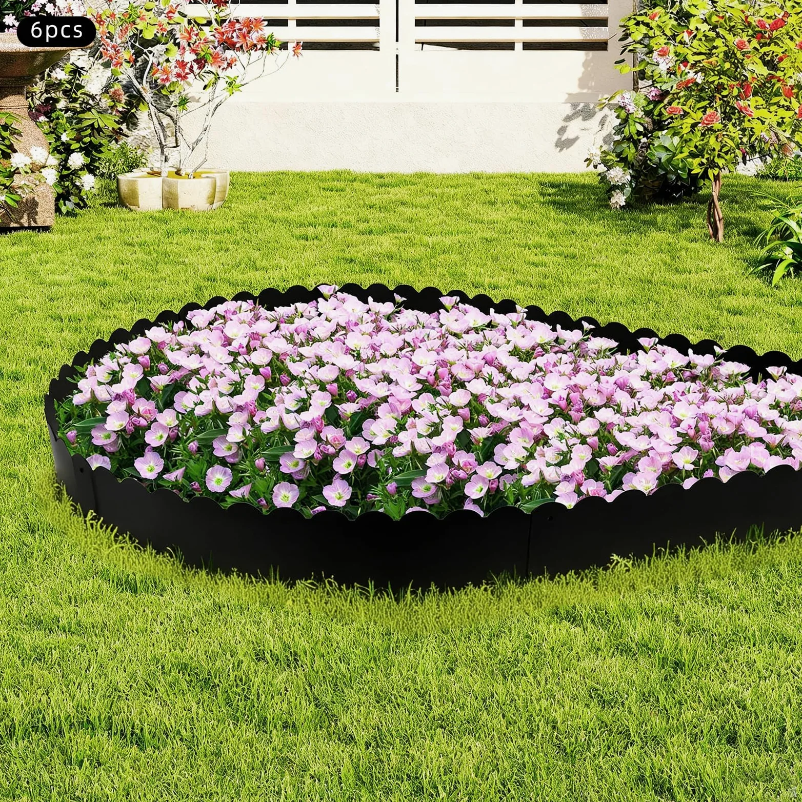 Lot de 6 bordures de pelouse en métal - Bordure de jardin - Barrière contre les mauvaises herbes - Résistant aux intempéries et flexible - Pour parterres et chemins - Noir