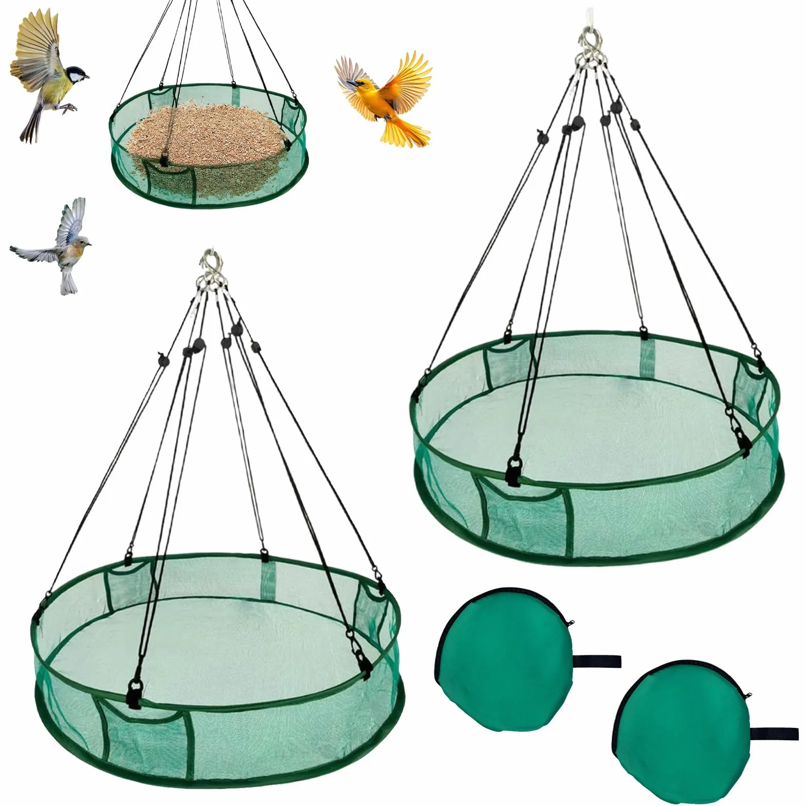 Mangeoire Oiseaux Extérieur à Suspendre Bacs Récupération Nourriture 61cm Réglable Jardin
