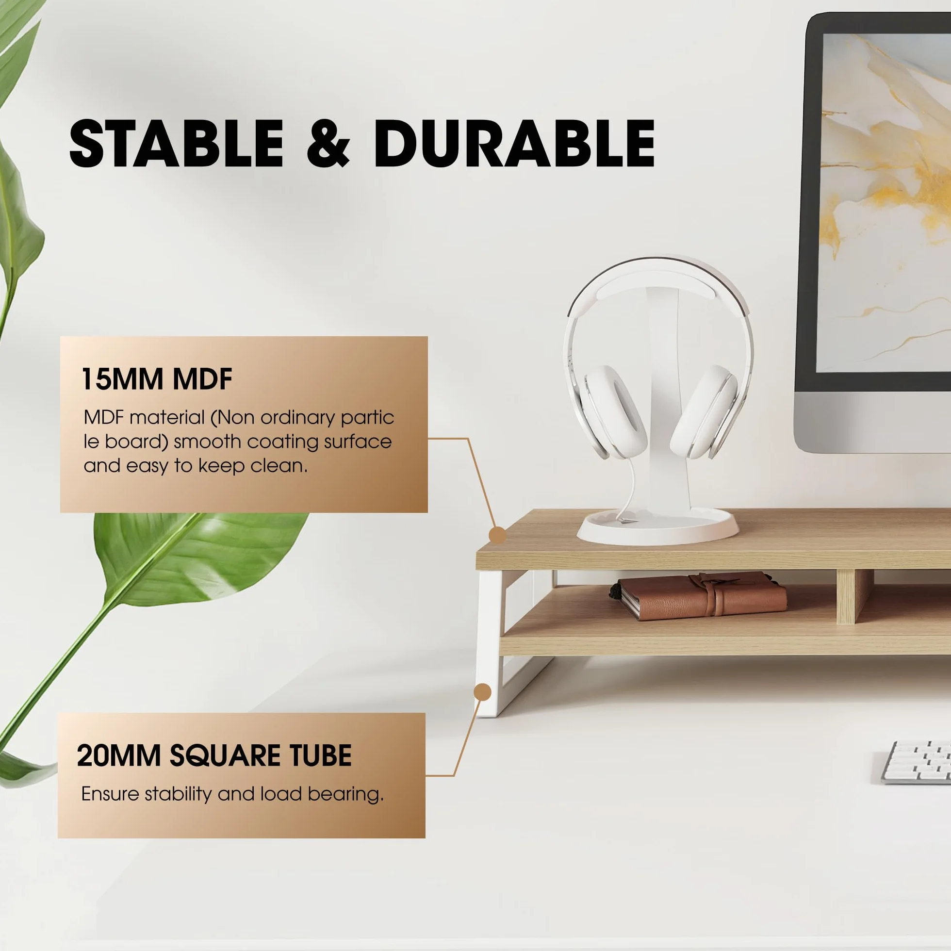 Fenge Réhausseur d'Écran d'Ordinateur en Bois, Support de Moniteur, 108x25,5x13,7cm, Charge 45KG (Chêne)