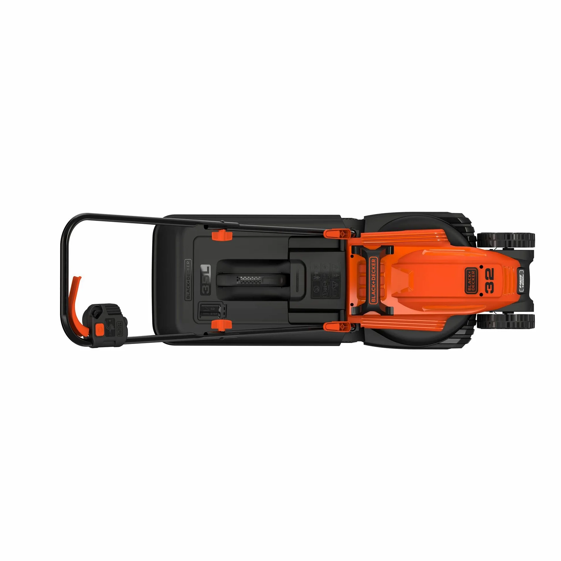 BLACK+DECKER Tondeuse Filaire 1200W, Tondeuse à Gazon 32 cm, 3 hauteurs réglables 23, 43 et 63 mm, Idéale Jusqu'à 300 m², Lame à Ailettes pour un Broyage et Hachage Optimal, BEMW451-QS Orange
