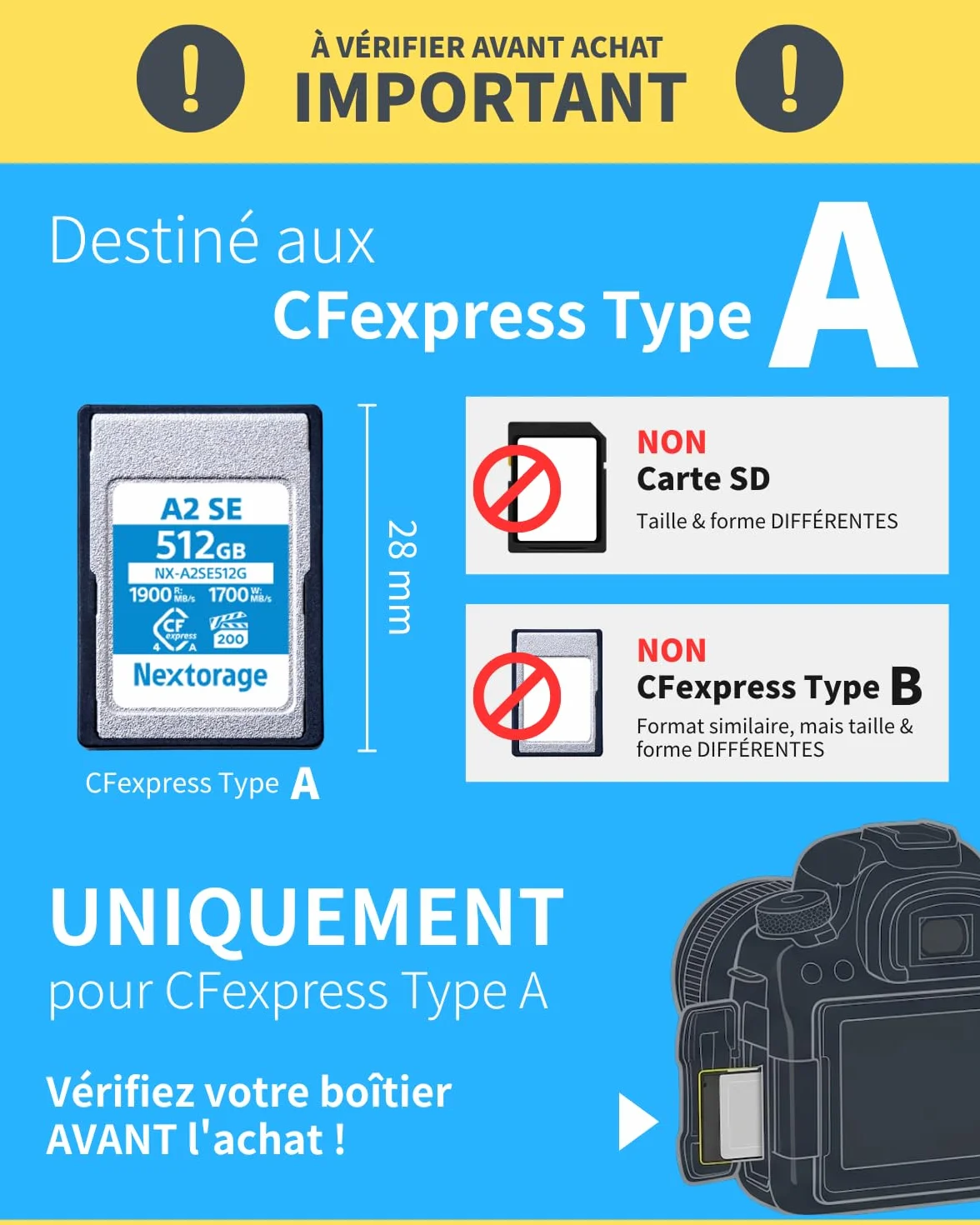 Nextorage CFexpress Type A 256Go Carte mémoire VPG200 Japonaise pour Sony Fujifilm A2SE NX-A2SE256G