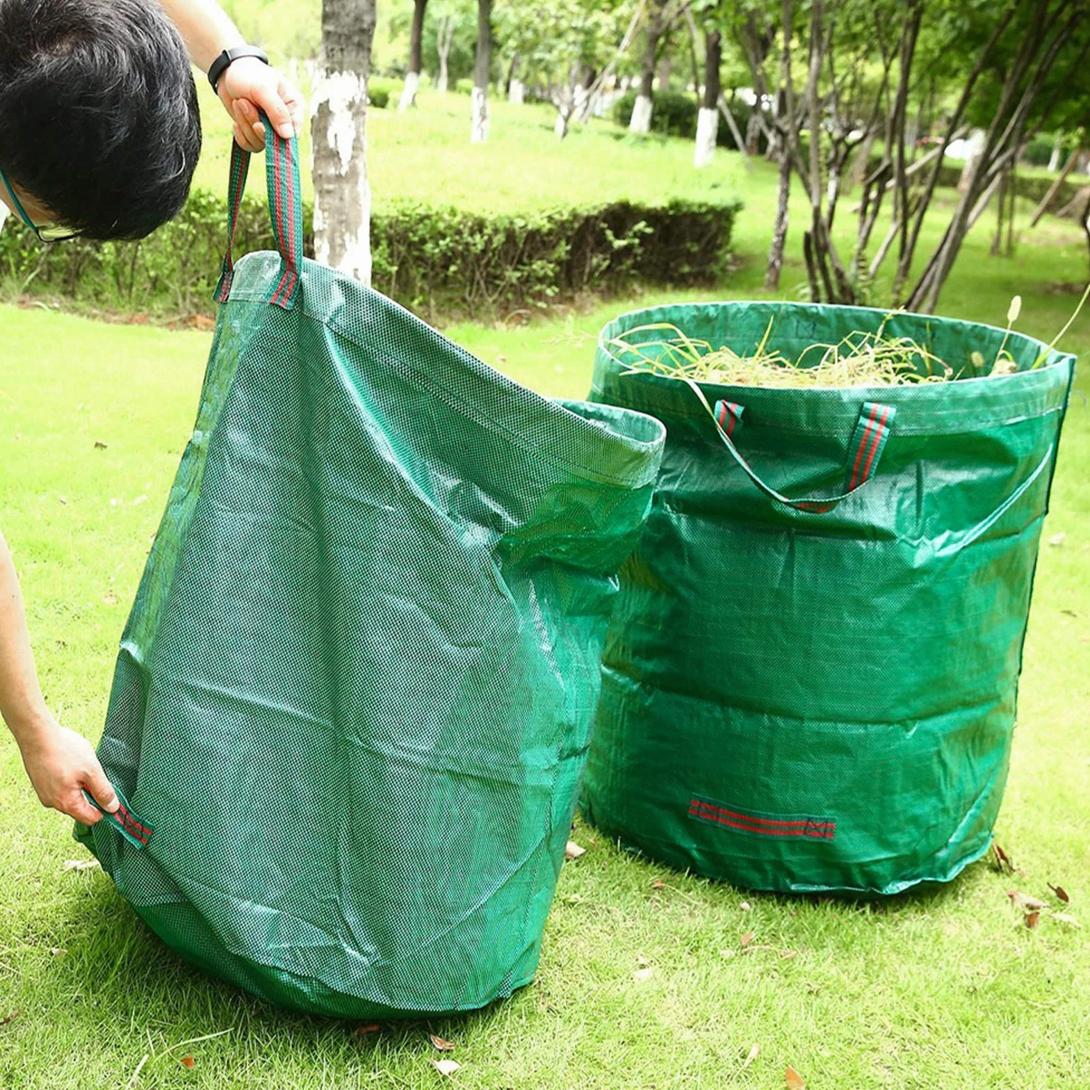 Sacs de Jardin 4x272L Polypropylène Robuste Pliables Réutilisables Étanches avec Poignées