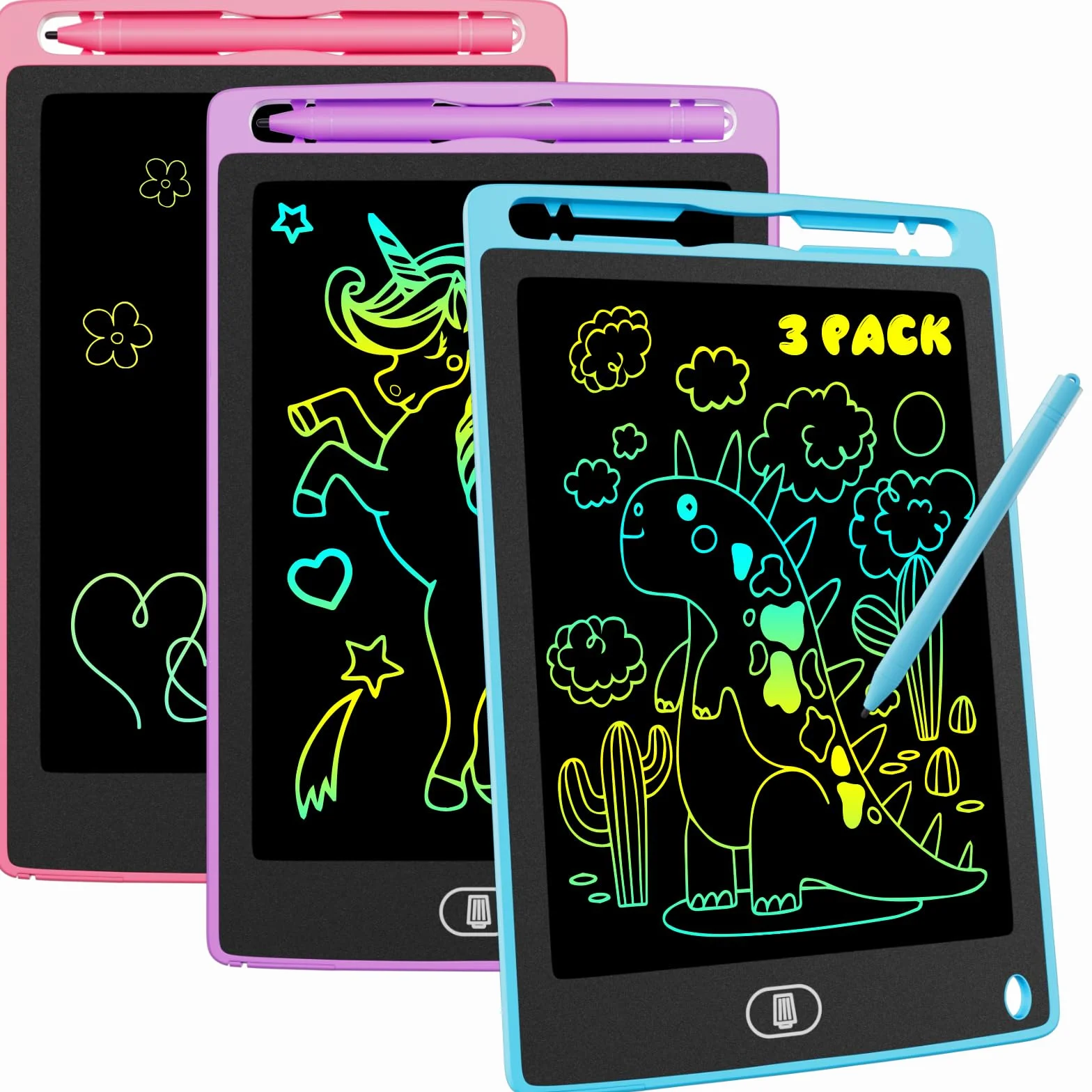 Electight 8.5 Pouces Tablette d'Écriture LCD Colorée avec Verrouillage & Effacement, Jouet Éducatif Enfants, Bleu+Rose+Violet