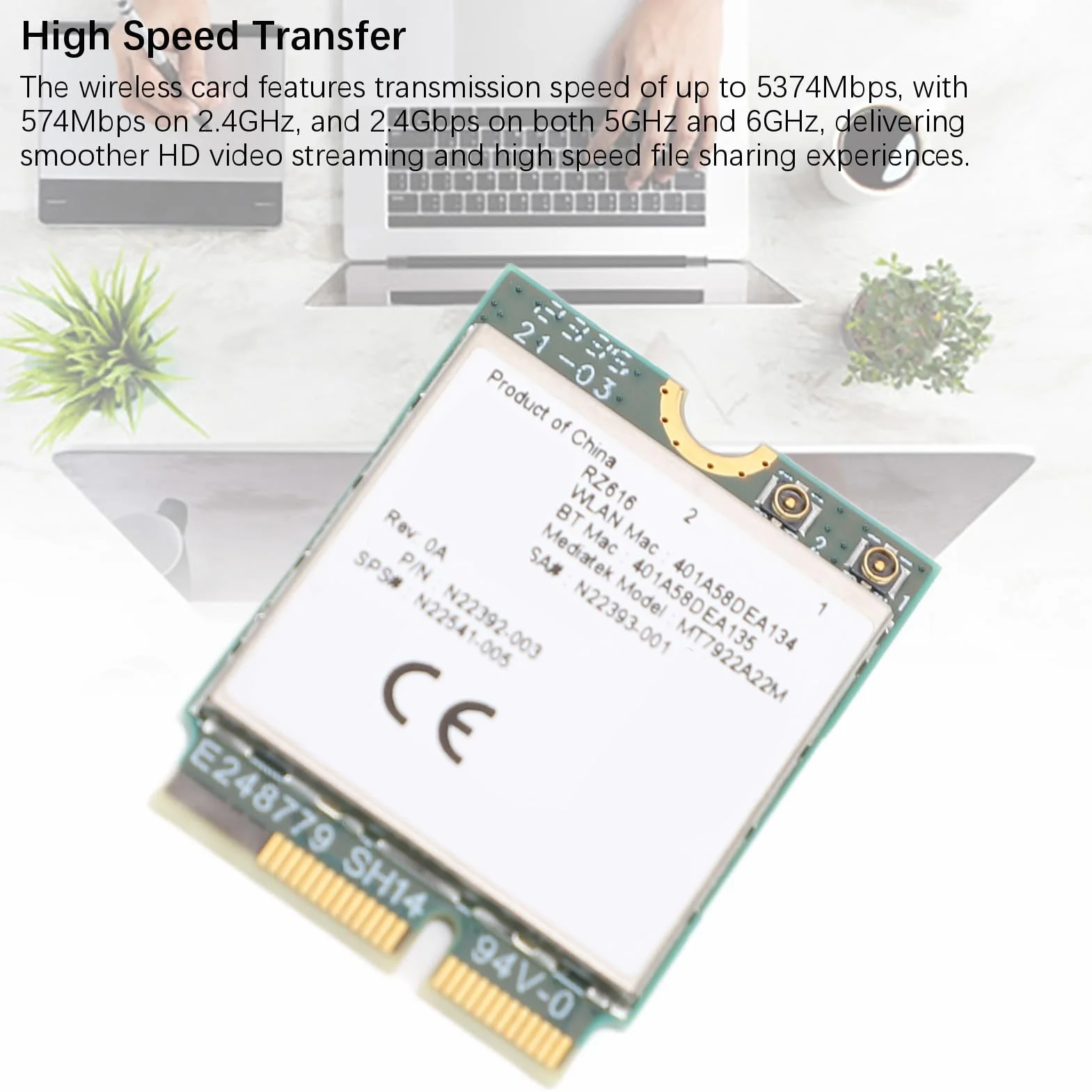 Carte sans Fil Wi-Fi 6E M.2 MT7922A22M pour Ordinateur Portable Bluetooth 5.2 RZ616 5374 Mbit/s