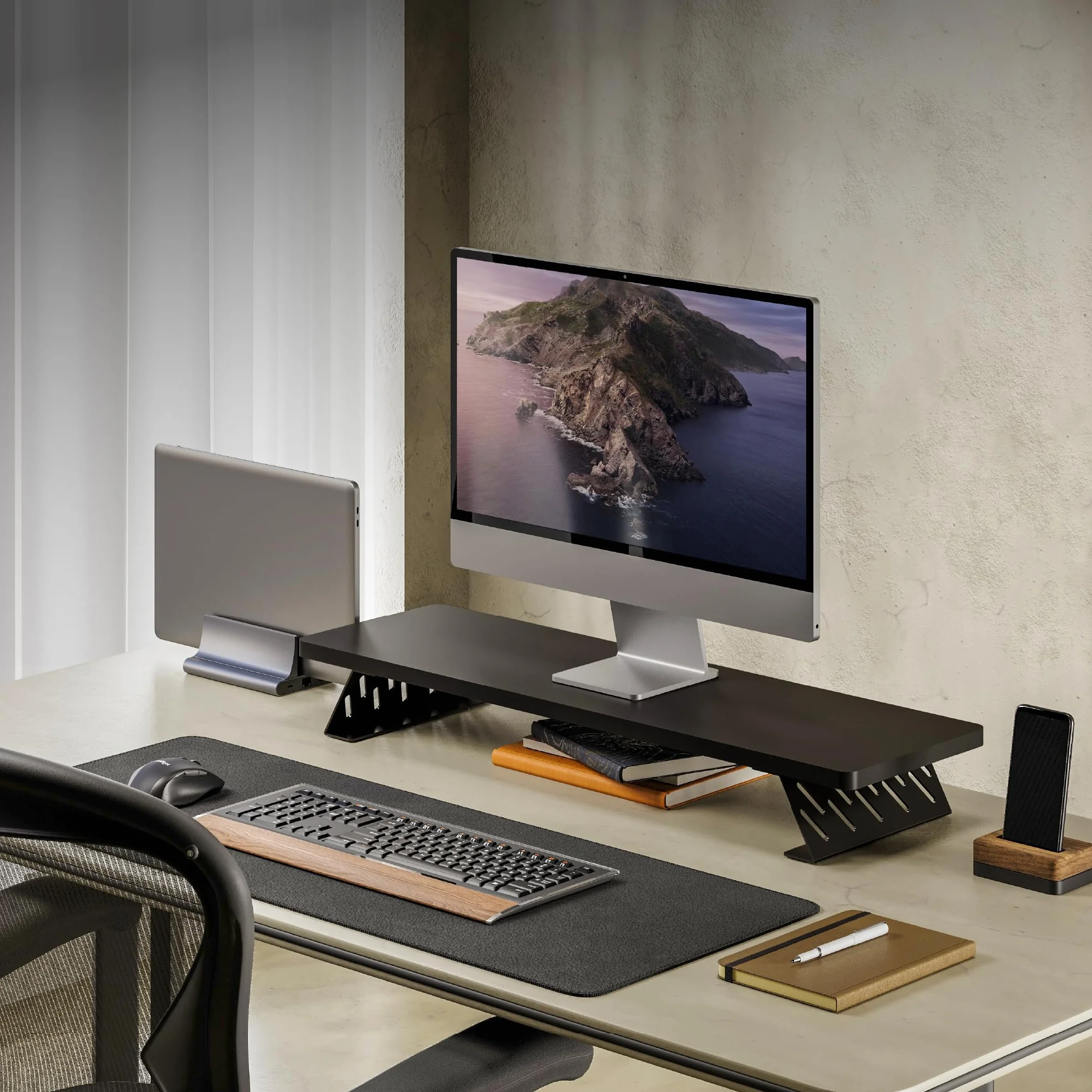 Fenge Réhausseur d'Écran d'Ordinateur, Support de Moniteur Portable, 80×23,5×10cm, Charge 25KG, Noir