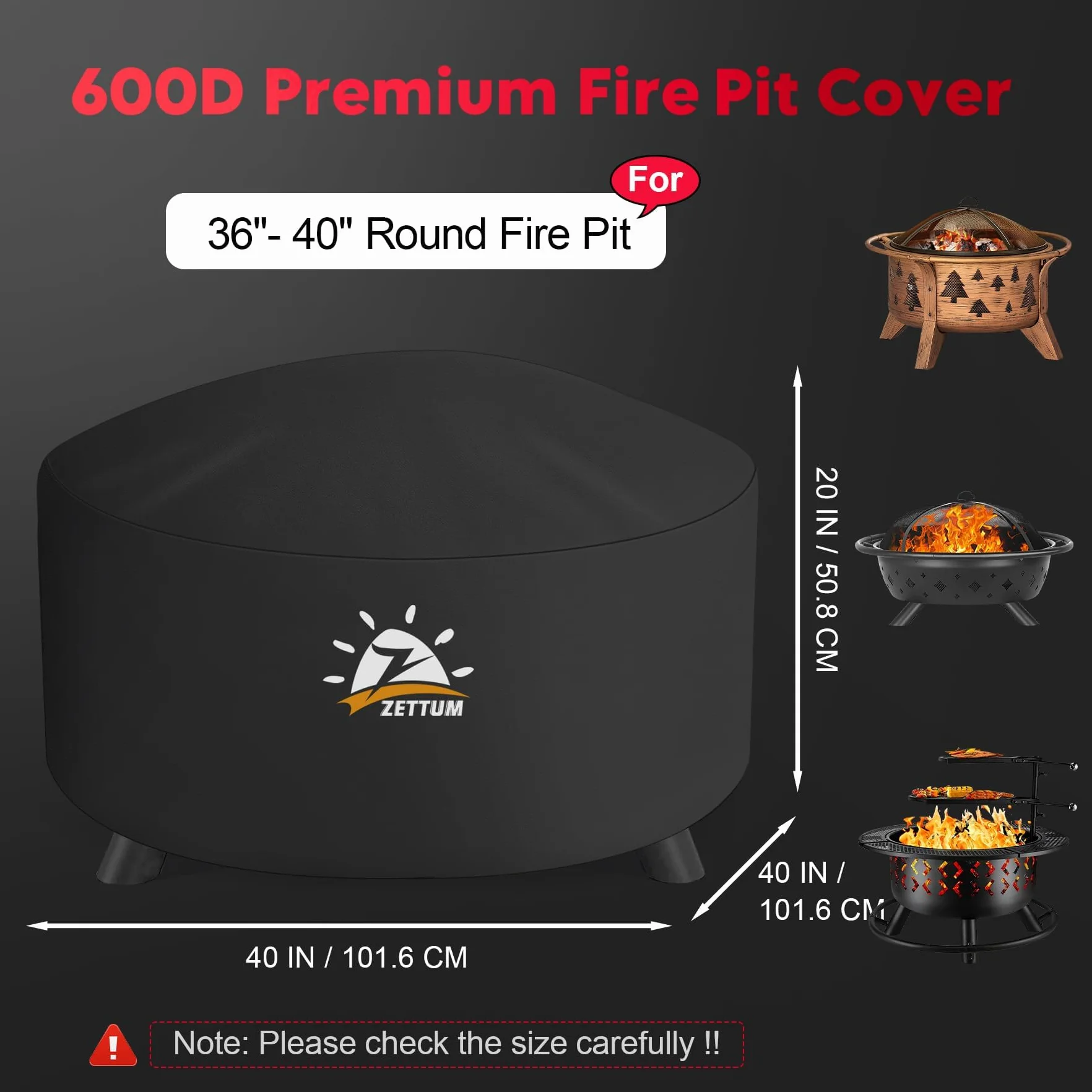 Zettum Housse de Protection pour Brasero 100 cm, Couverture Ronde Imperméable, Tissu Oxford 600D, Revêtement PU, 101 x 50 cm