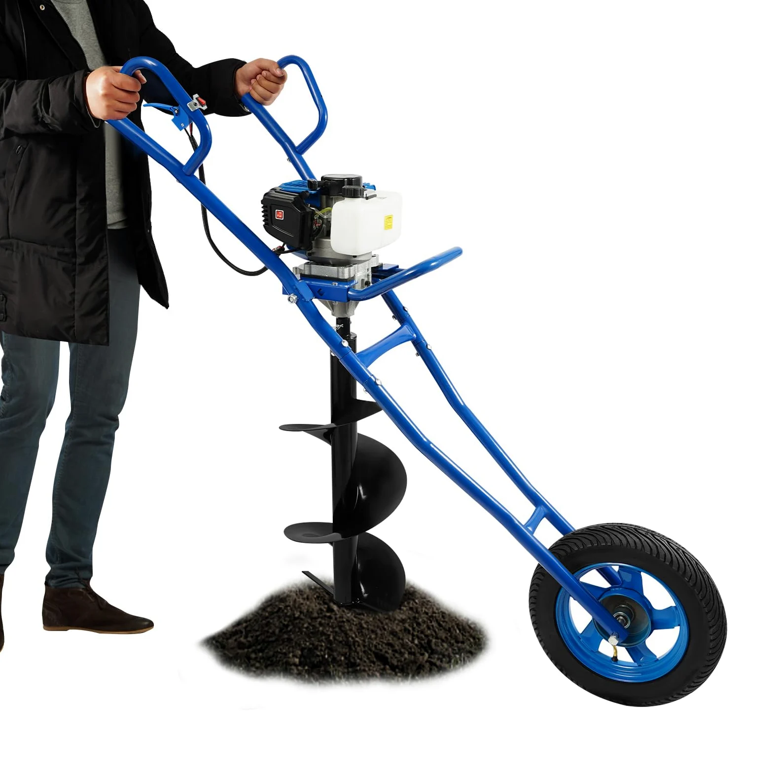 Tarière à essence 2 temps, 52 cc, réservoir de 1 l, avec support de transport, foret de jardin, puissance 1460 W, embrayage centrifuge