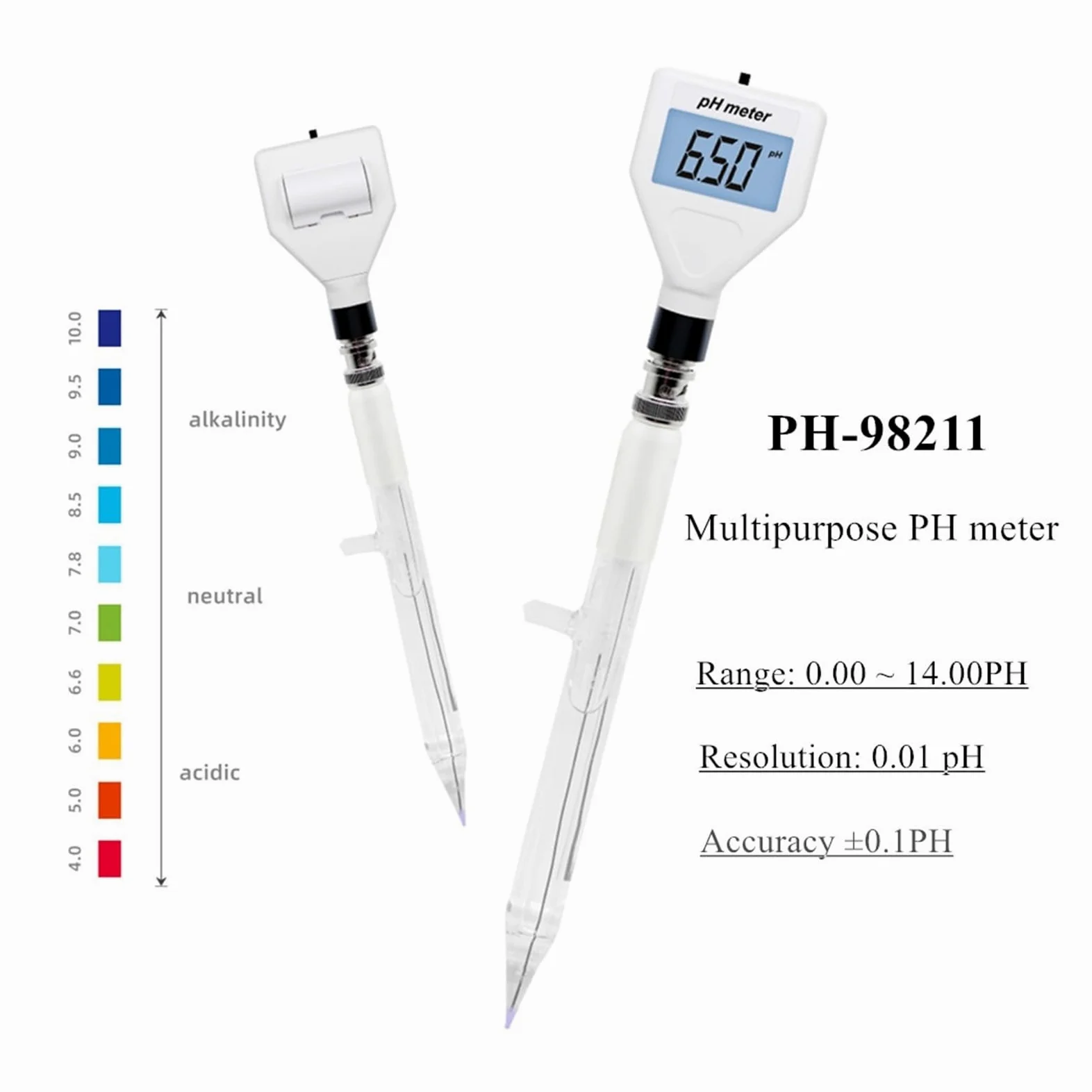 PH-98211 Testeur de pH numérique Multifonction, testeur d'acidité, du Sol avec rétroéclaira Blanc for froma, Viande et Jardinage, Agriculture