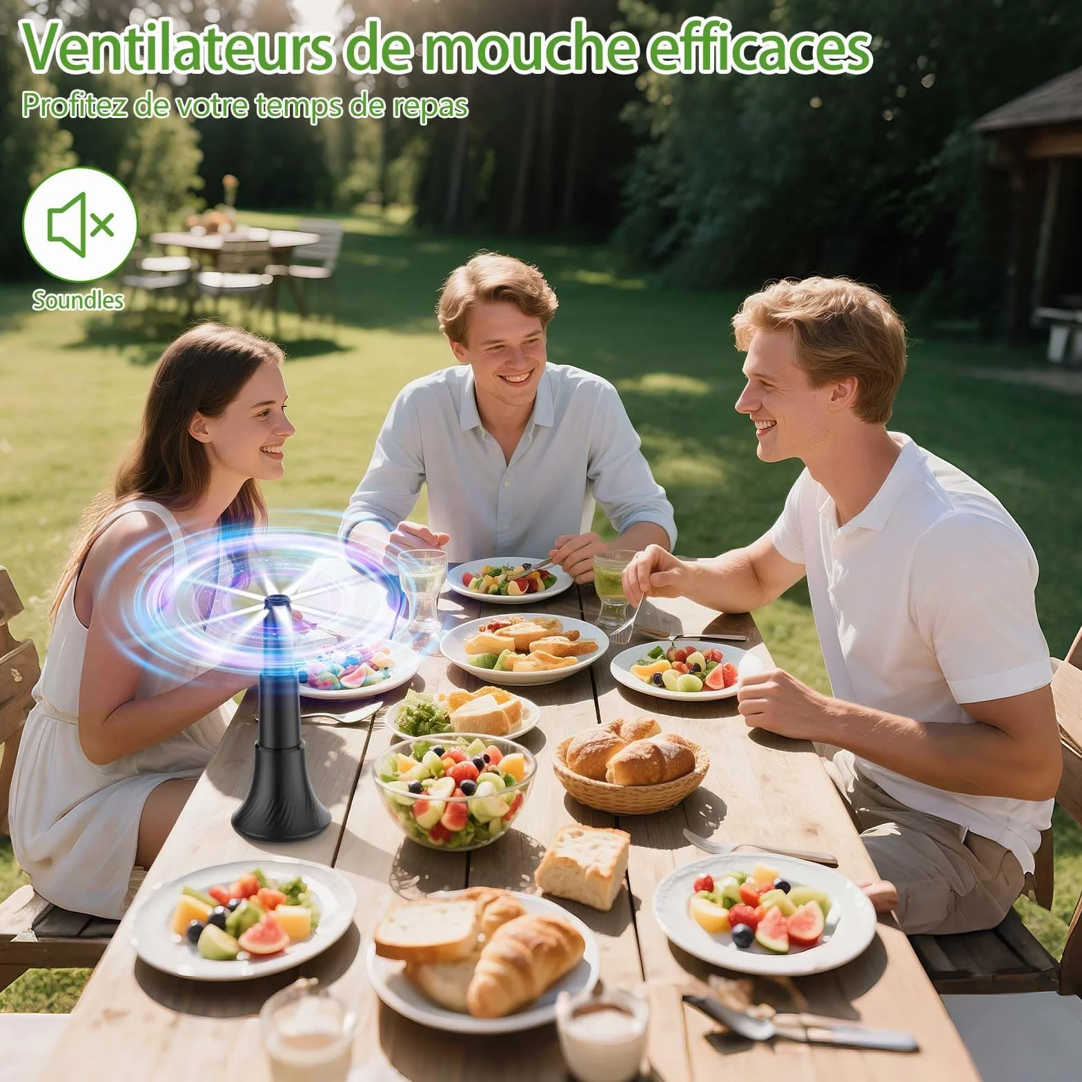 Ventilateur Anti Mouches de Table Pliable, Répulsif Moustiques Guêpes Suspendu Posé Extérieur