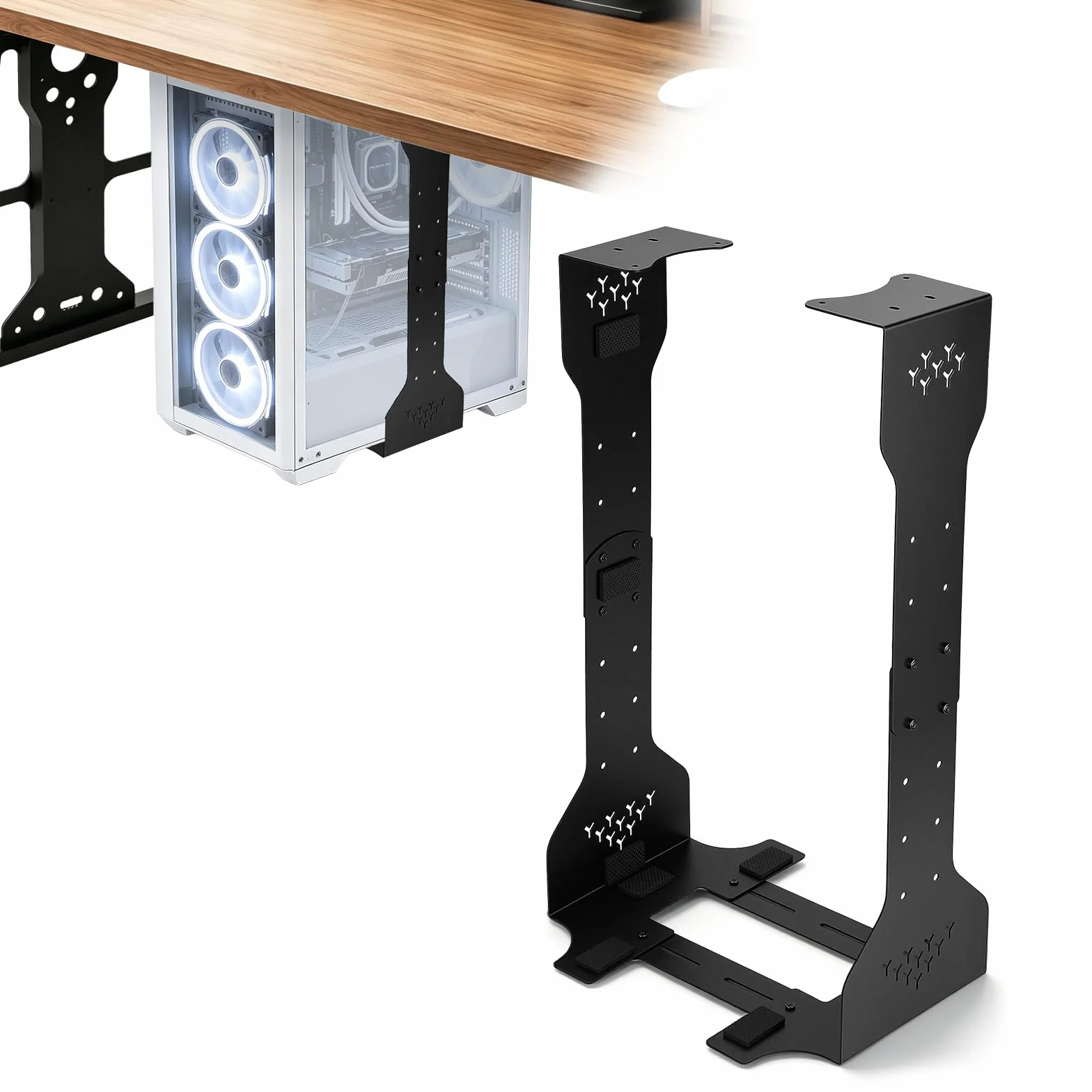 Support PC sous Bureau réglable en Hauteur 290-590 mm, Largeur 200-340 mm, Capacité 35 kg, Acier Robuste