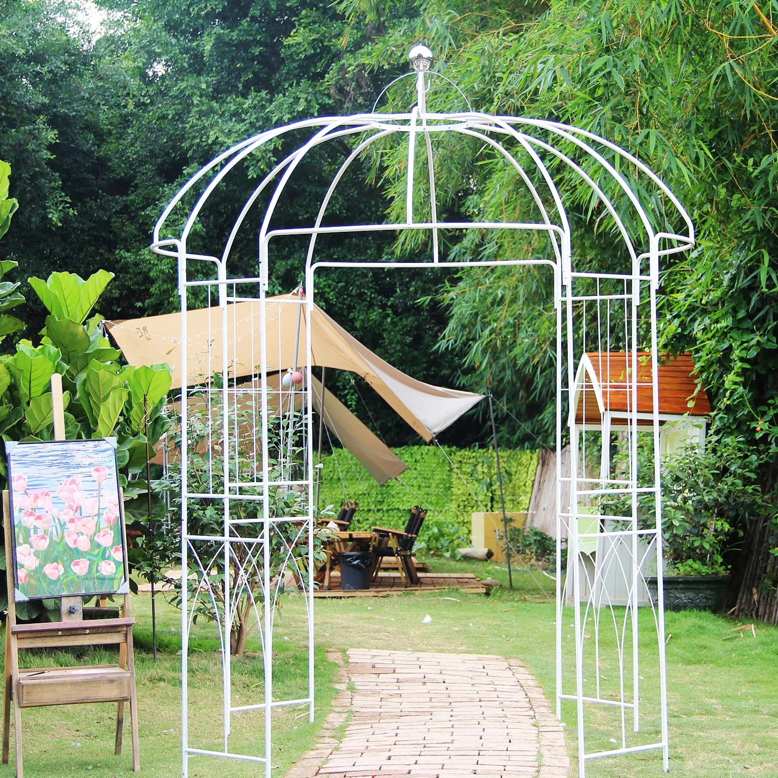 GARDEN Style français Arche à Rosiers tuteur Roses Arche de Jardin Arceau rosiers Support Plantes Grimpantes 271x207x207 cm Blanc
