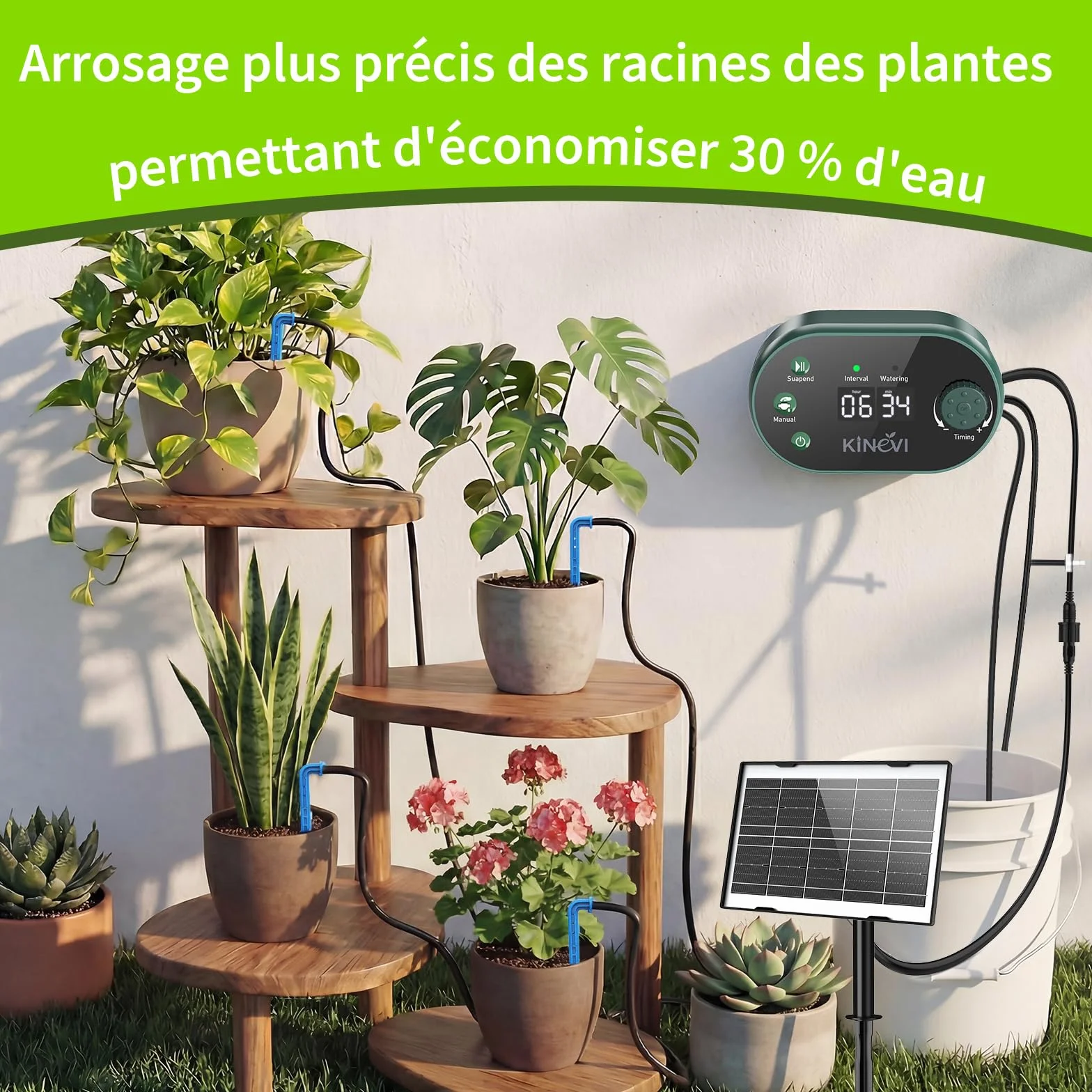 Kit Arrosage Automatique Solaire Jardin Ysteme Irrigation Goutte à Goutte 15 Plantes Balcon Extérieur