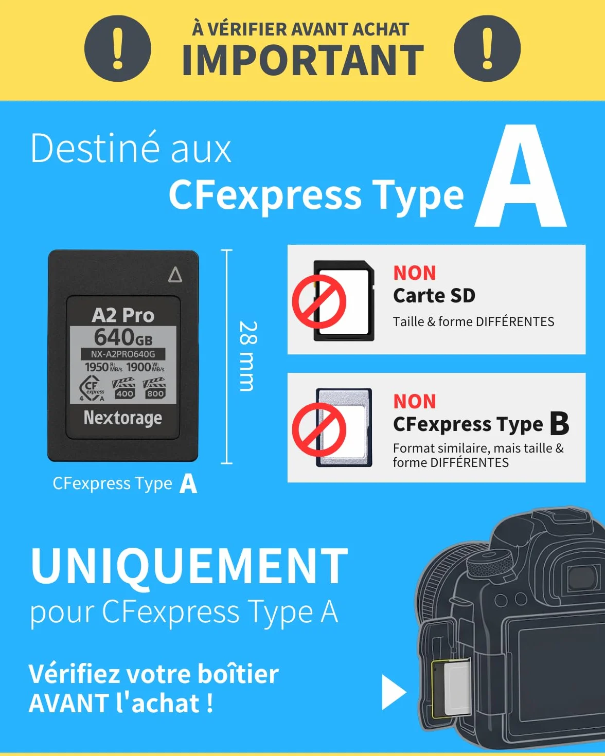 Nextorage CFexpress Type A 320Go Carte mémoire VPG 800 VPG 400 320GB pour Sony Fujifilm