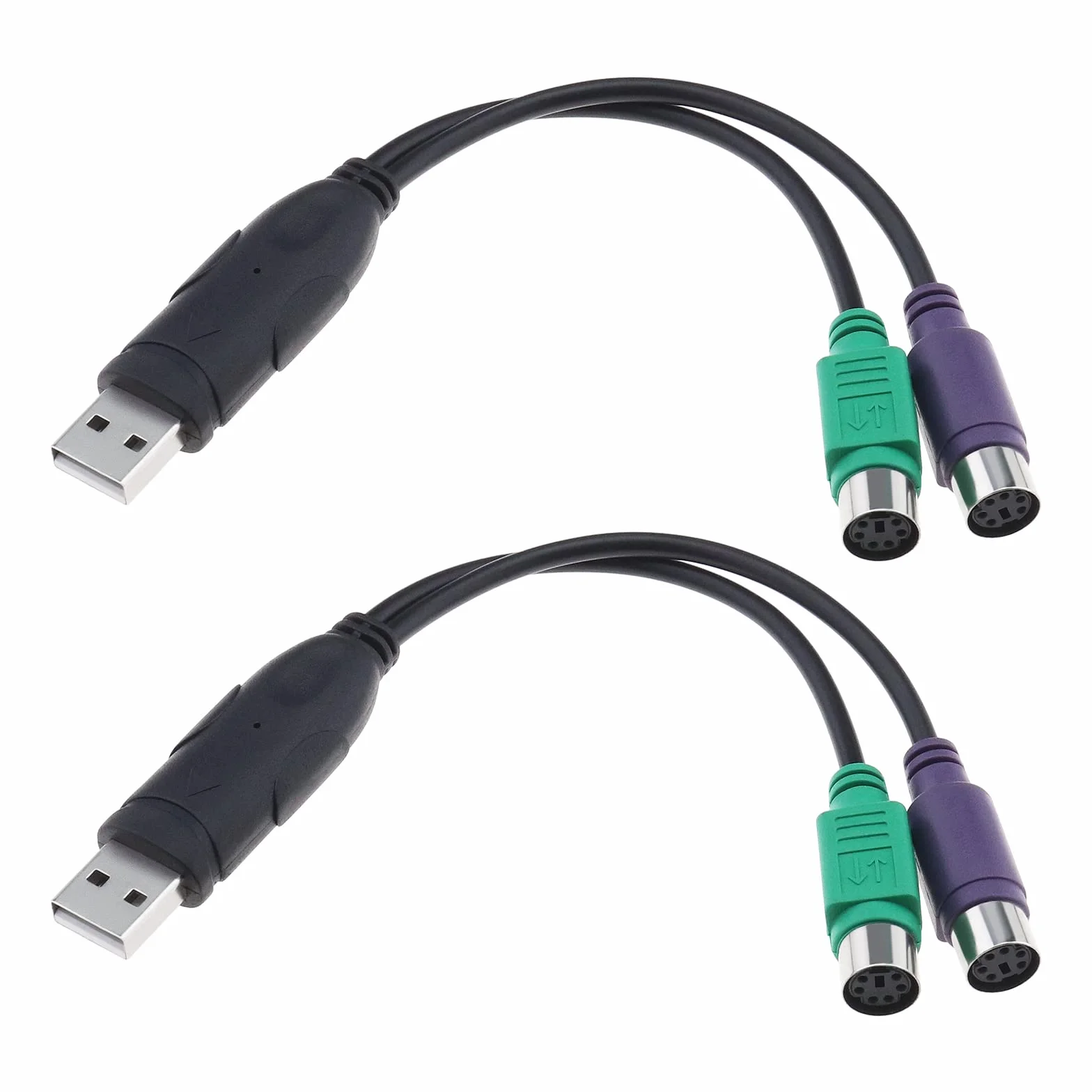 Adaptateur PS2 vers USB Lot de 2 Convertisseur Y Clavier Souris Plug and Play KVM 20 cm
