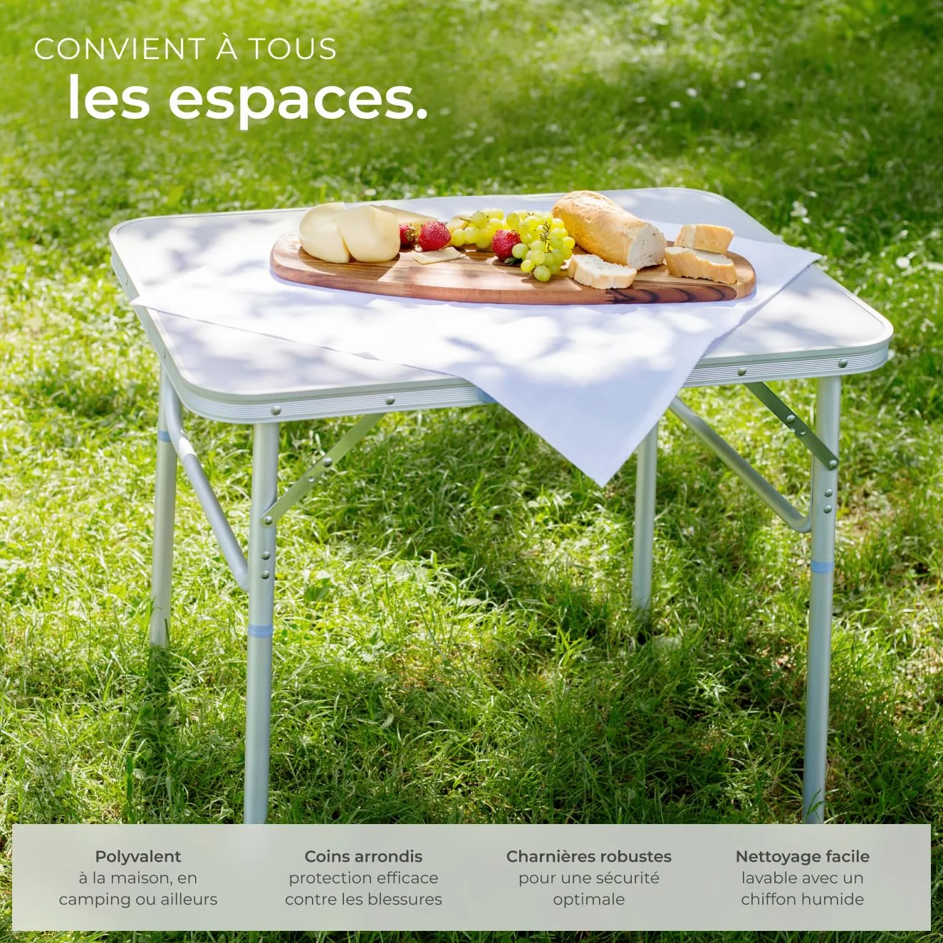 Tectake Table Pliante de Pique Nique Camping Aluminium Léger Compact Hauteur Réglable 75x55x68 cm