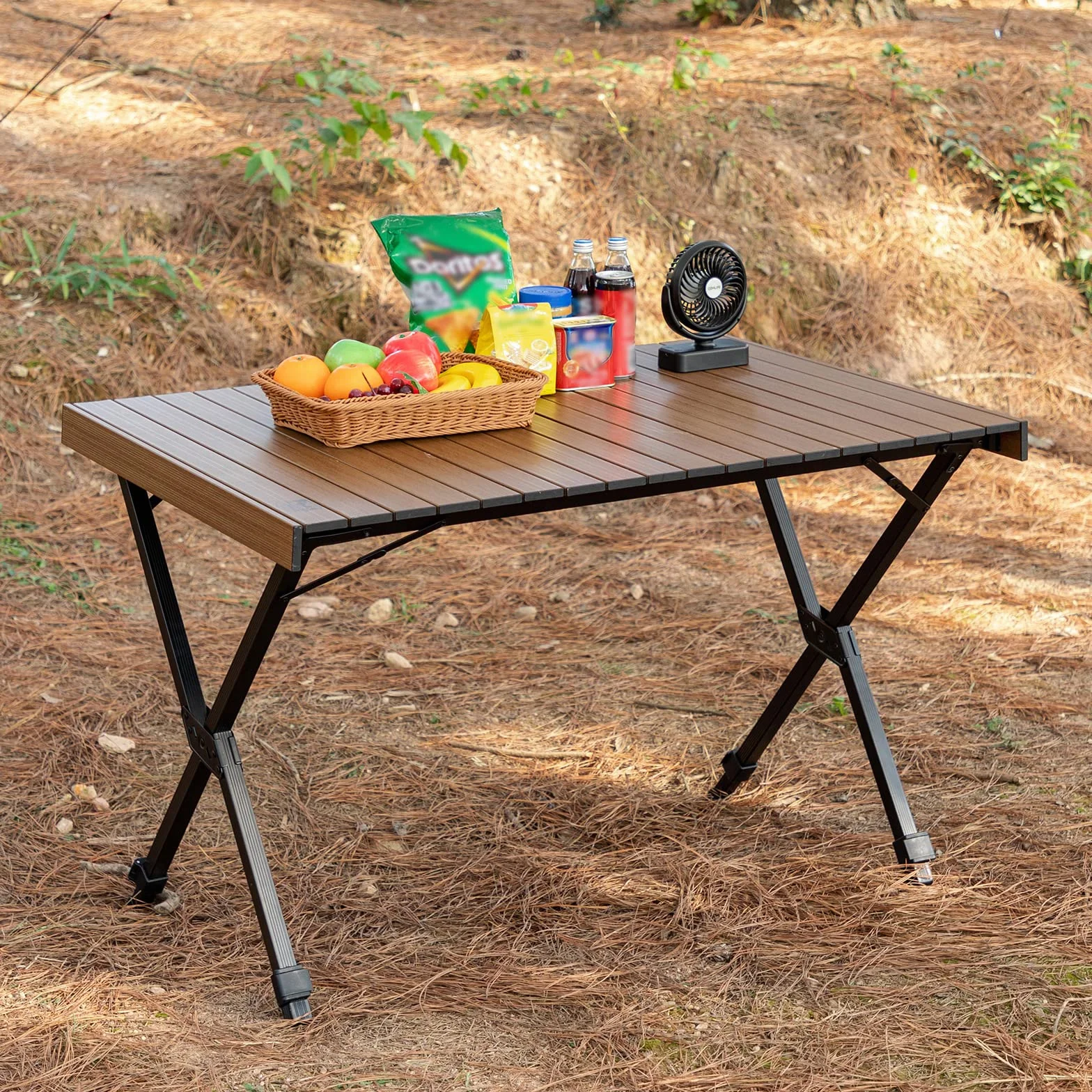 TIMBER RIDGE Table Pliante Camping 4-6 Personnes Hauteur Réglable Plateau Aluminium Support 100 kg, Marron