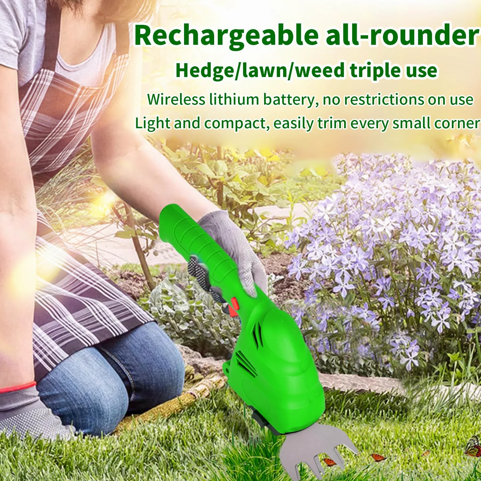 2 en 1 Cisaille à Gazon sans Fil, Taille-haie Électrique Rechargeable Désherbeur D'arbustes Désherbeur Outils De Jardinage Interface EU Type-C