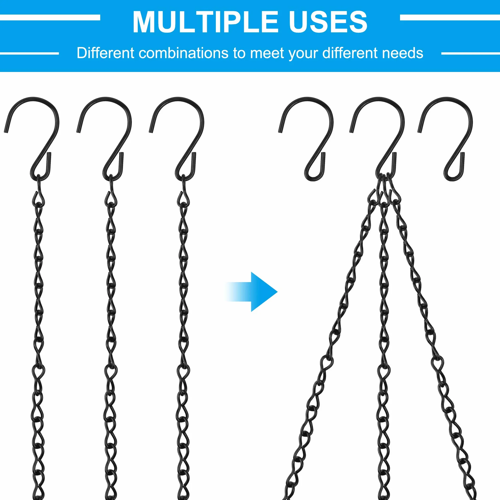 Chaîne de Suspension 50 cm 6 Ensembles, Chaîne en Métal pour Plantes, Suspension Plante Macramé Décoration Jardin (Noir)