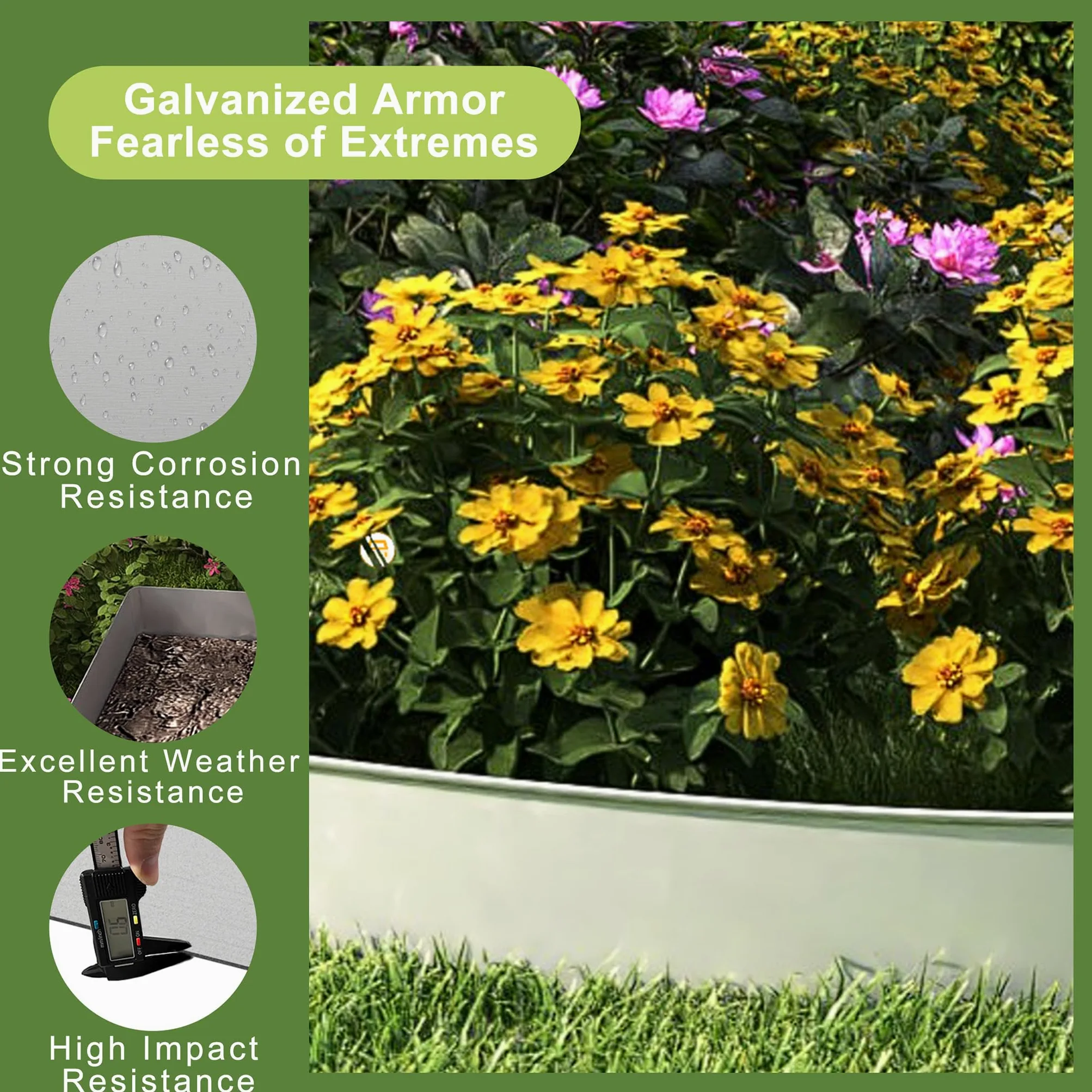 LZQ Bordure de pelouse en métal galvanisé 15 m - Bordure de pelouse avec bords dentelés - Bordure de tonte - Bordure de jardin - Bordure de jardin - Hauteur : 15 cm - Argenté