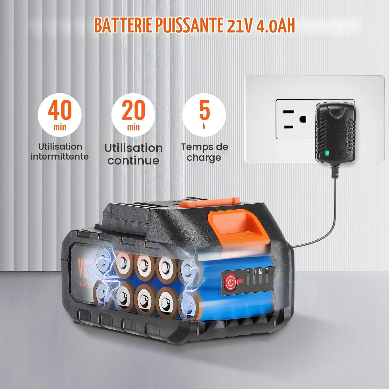 VEVOR Nettoyeur Haute Pression sur Batterie sans Fil 21 V Nettoyeur Haute Puissance Portable 580 PSI 40 bar Laveuse Électrique 4 L/min Batterie 4,0 Ah Chargeur pour Nettoyage Terrasse Jardin Voiture