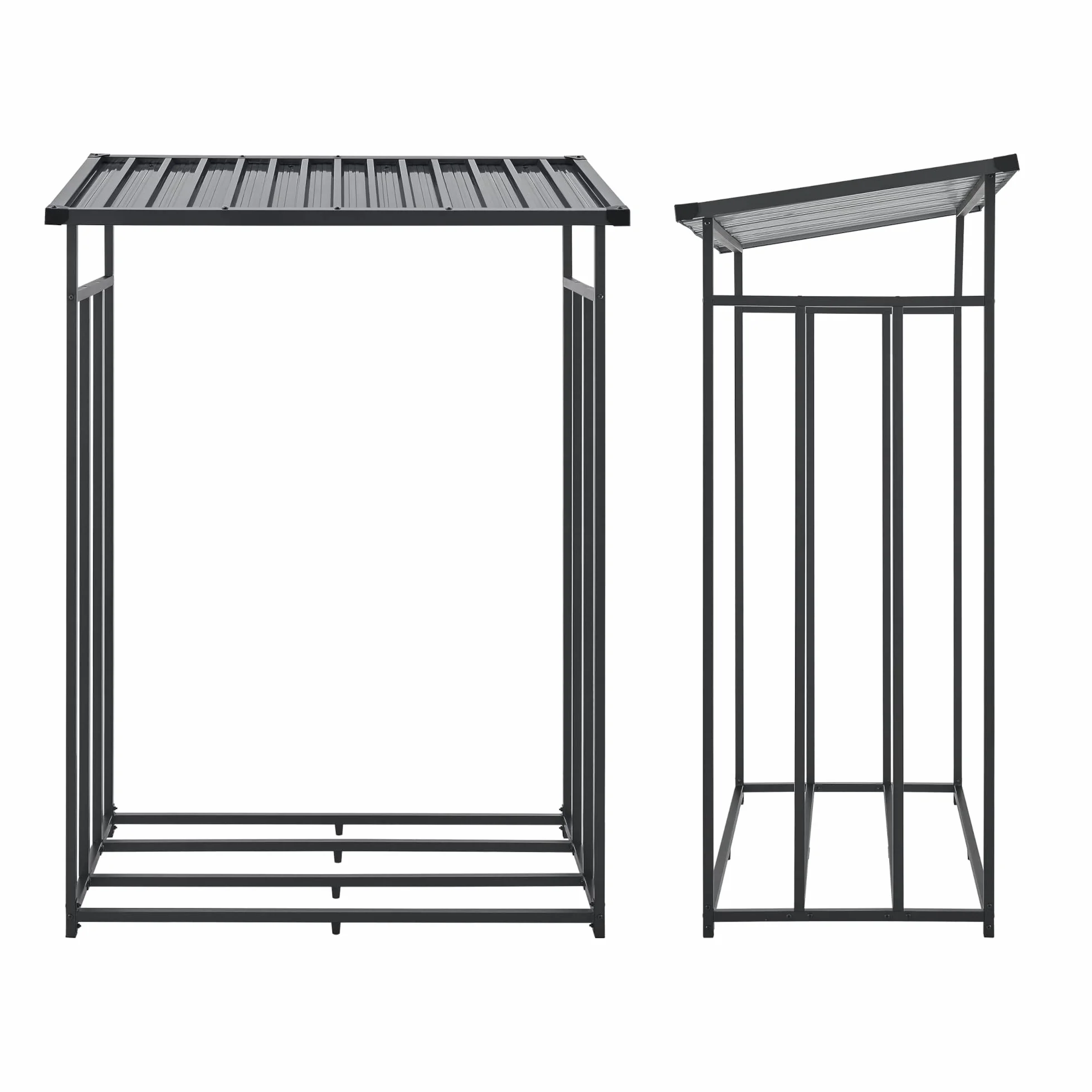 Casa.pro Abri-Bûches Couvert Housse Protection Support Bois de Chauffage Range-Bûches Stockage Extérieur Acier Galvanisé Laqué Polyester Métal Noir