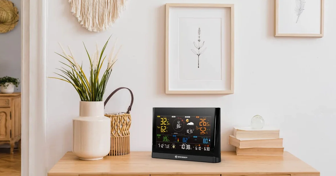 Bresser Station météo Wi-Fi Comfort avec capteur professionnel 7 en 1 et écran couleur moderne Noir | Bresser Comfort Station météo sans fil professionnelle Wifi 7 en 1