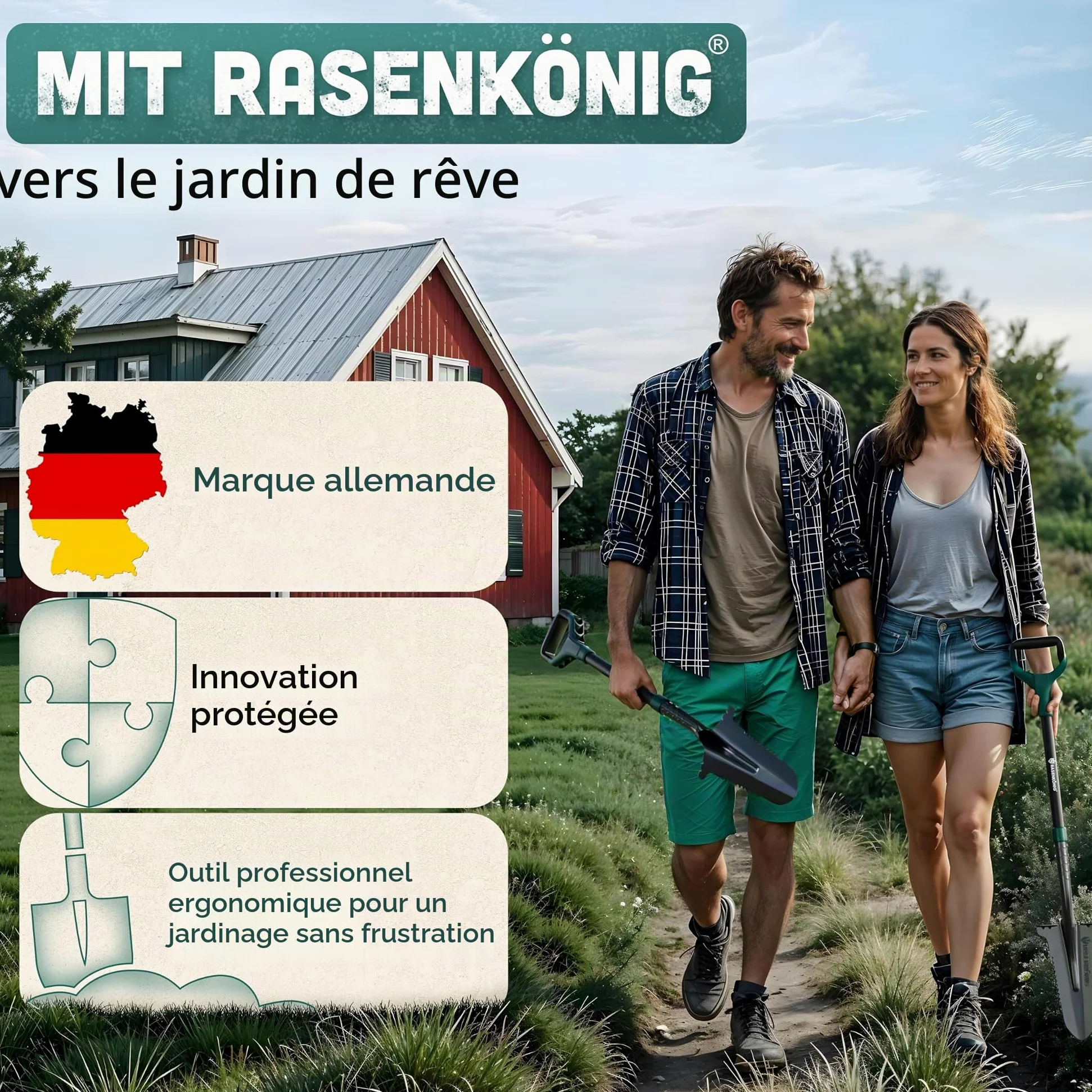 Bêche Pro avec scie à racines [vainqueur du test] Bêche pour le jardinage | avec 20 dents de scie, poignée ergonomique et large bord de marche | Bêche de jardin stable pour creuser plus