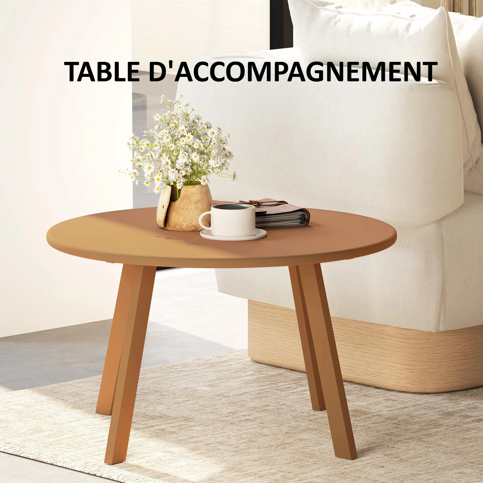 Outsunny Petite Table Basse Ronde Ø 70 x 42 cm, Cadre en métal, Orange