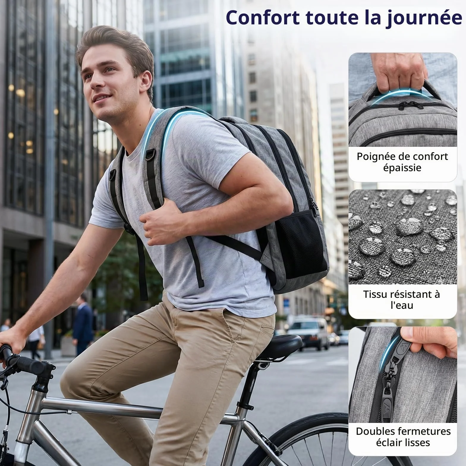MATEIN Sac à Dos Ordinateur Portable 17 Pouces Imperméable Voyage Homme Femme Gris