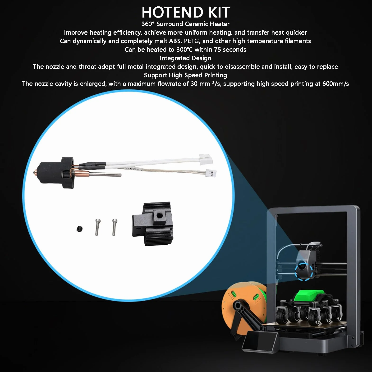Fockety Kit de Tête d'Impression 3D pour Ender 3 V3 Plus, Buse 0,4 mm, 60 W, Chauffage Céramique