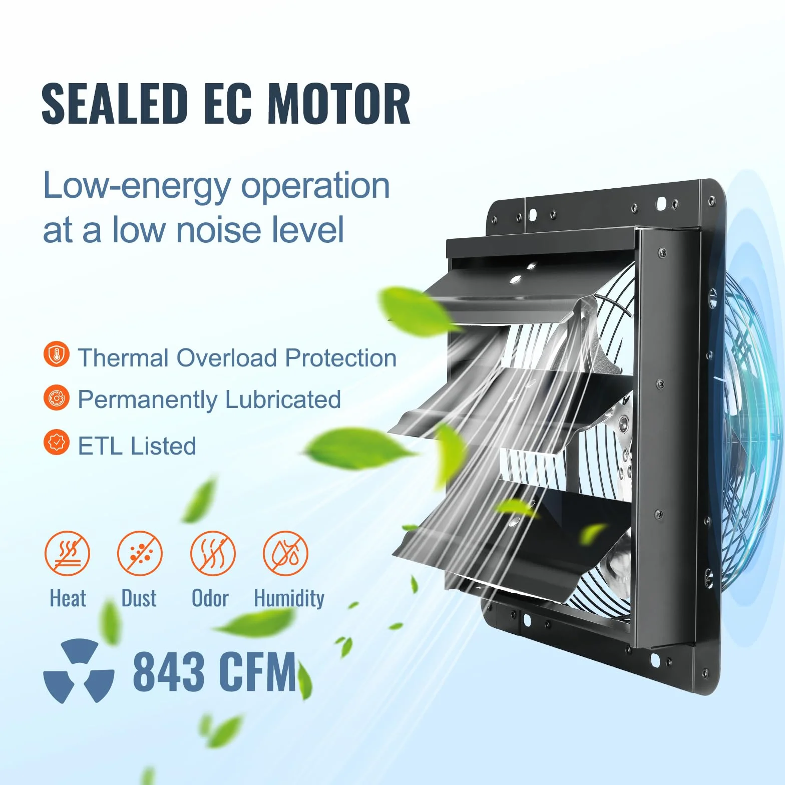 VEVOR Ventilateur d'extraction à volets 25,4 cm 1400 m³/h Moteur EC avec contrôleur de température et d'humidité
