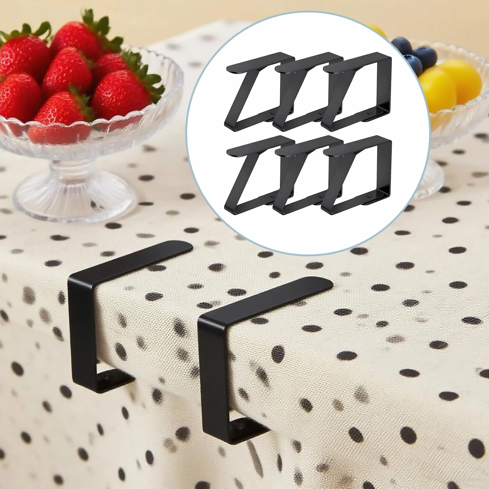 Lot de 6 pinces à nappe en acier inoxydable 8 x 7 cm Noires