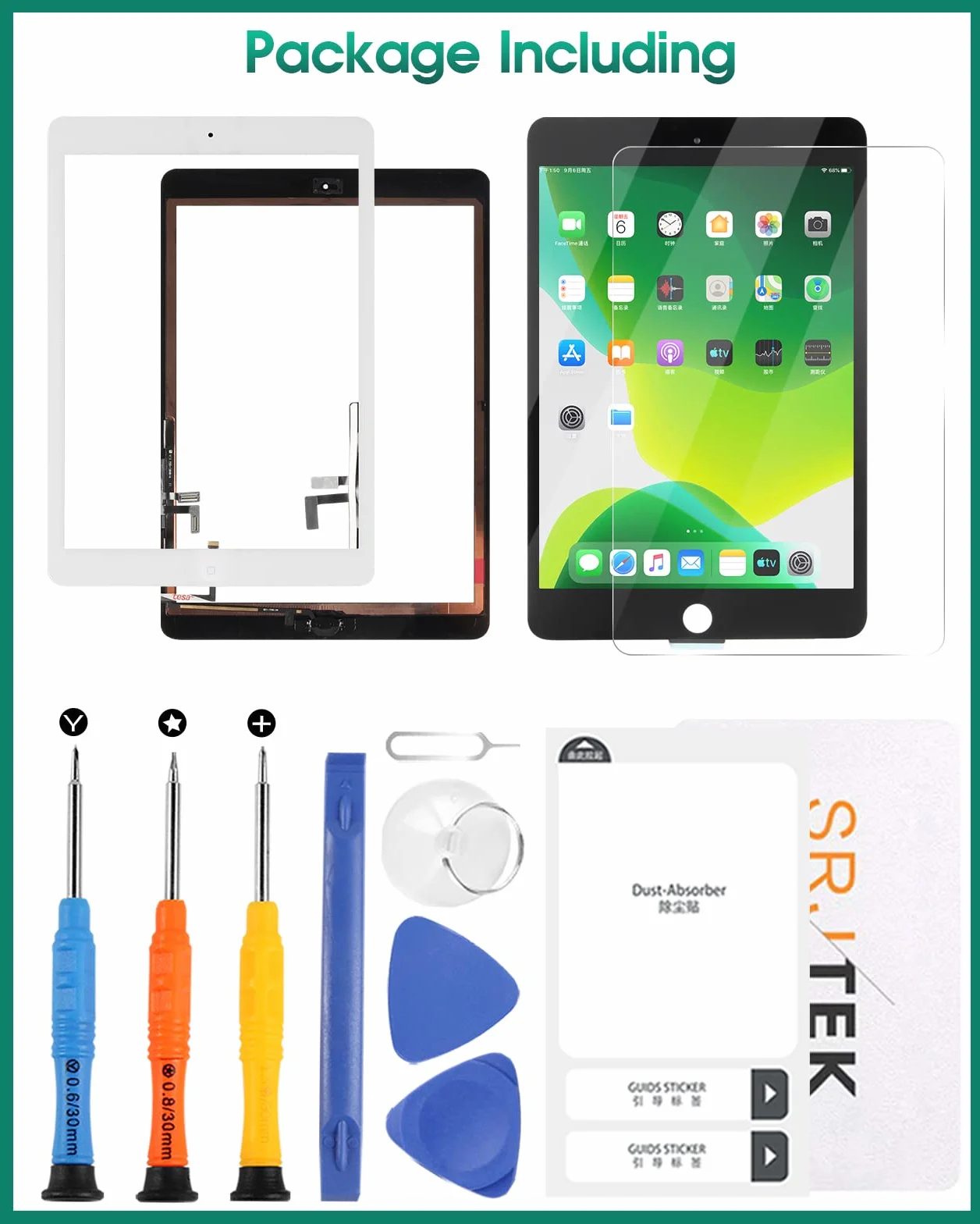 Écran tactile numériseur de rechange pour iPad Air 1 1ère génération A1474 A1475 A1476 verre trempé blanc