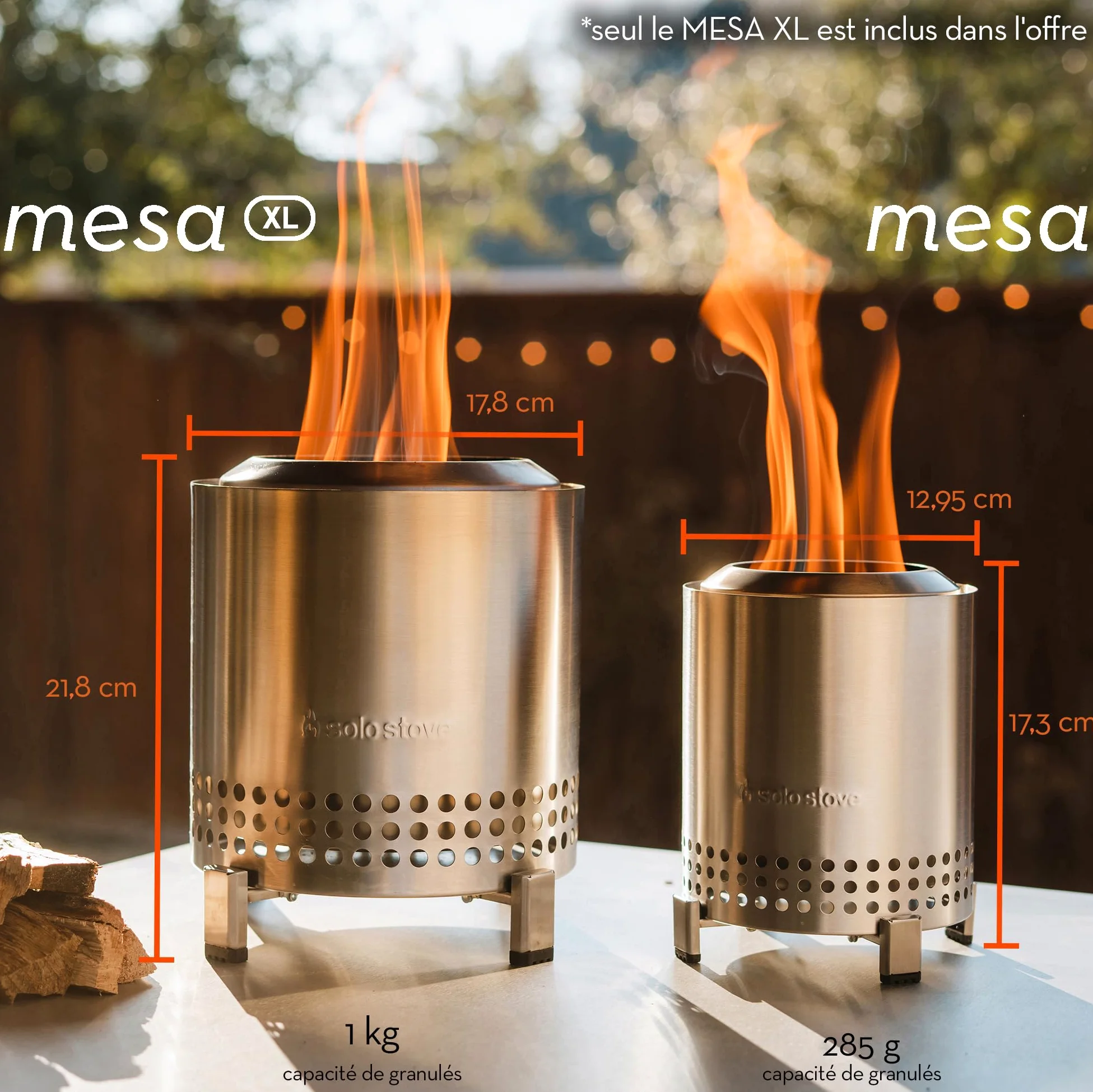 Solo Stove Brasero de Table Mesa XL | Mini cheminée d'extérieur à Faible dégagement de fumée, par des granulés ou du Bois, Acier Inoxydable, avec Support, Sac de Transport, 21,8 x 17,8 cm, 1 kg