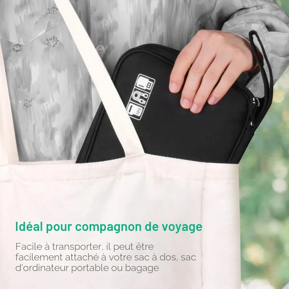 Sac Électronique Antichoc Anti Humide pour Câbles, Chargeur, Disques Durs, USB - Noir