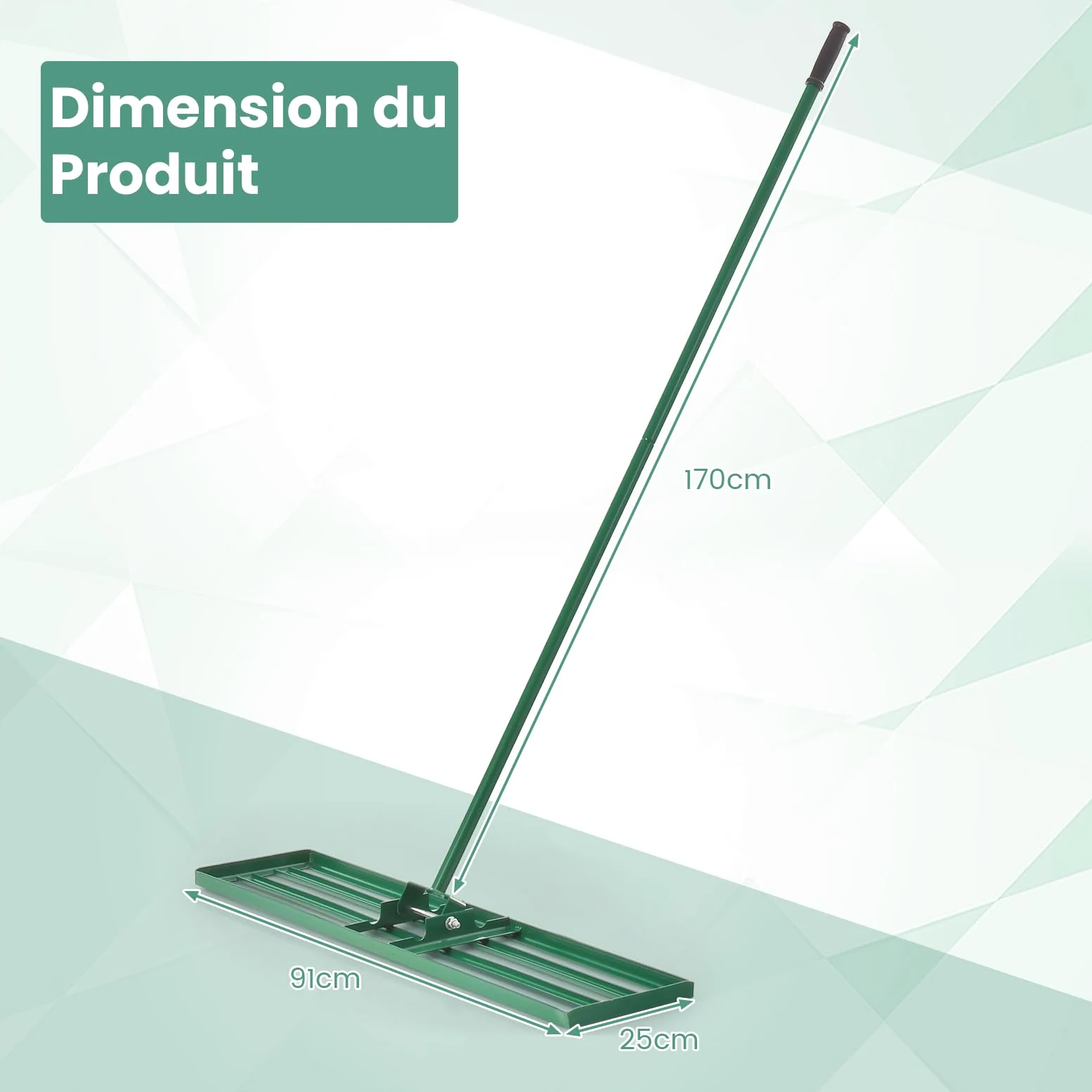 COSTWAY Râteau de Nivellement de Pelouse en Métal 91 x 25 cm, Vert | Râteau de Jardin avec Poignée de 170 cm, Outil de Niveau de Pelouse pour Jardin CourTerrain de Golf Ferme