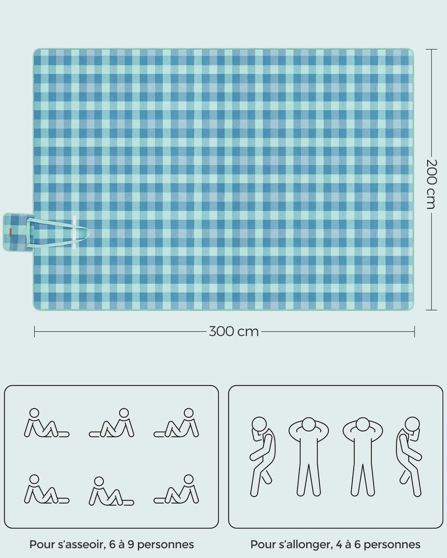 SONGMICS Couverture de Pique-Nique, Hydrofuge, Pliable, 200 x 300 cm | Grand Tapis Portable, 4 Piquets de Sol, pour Camping, Jardin, Plage, Extérieur, Bleu, Collection TOMMI GCM012Q03