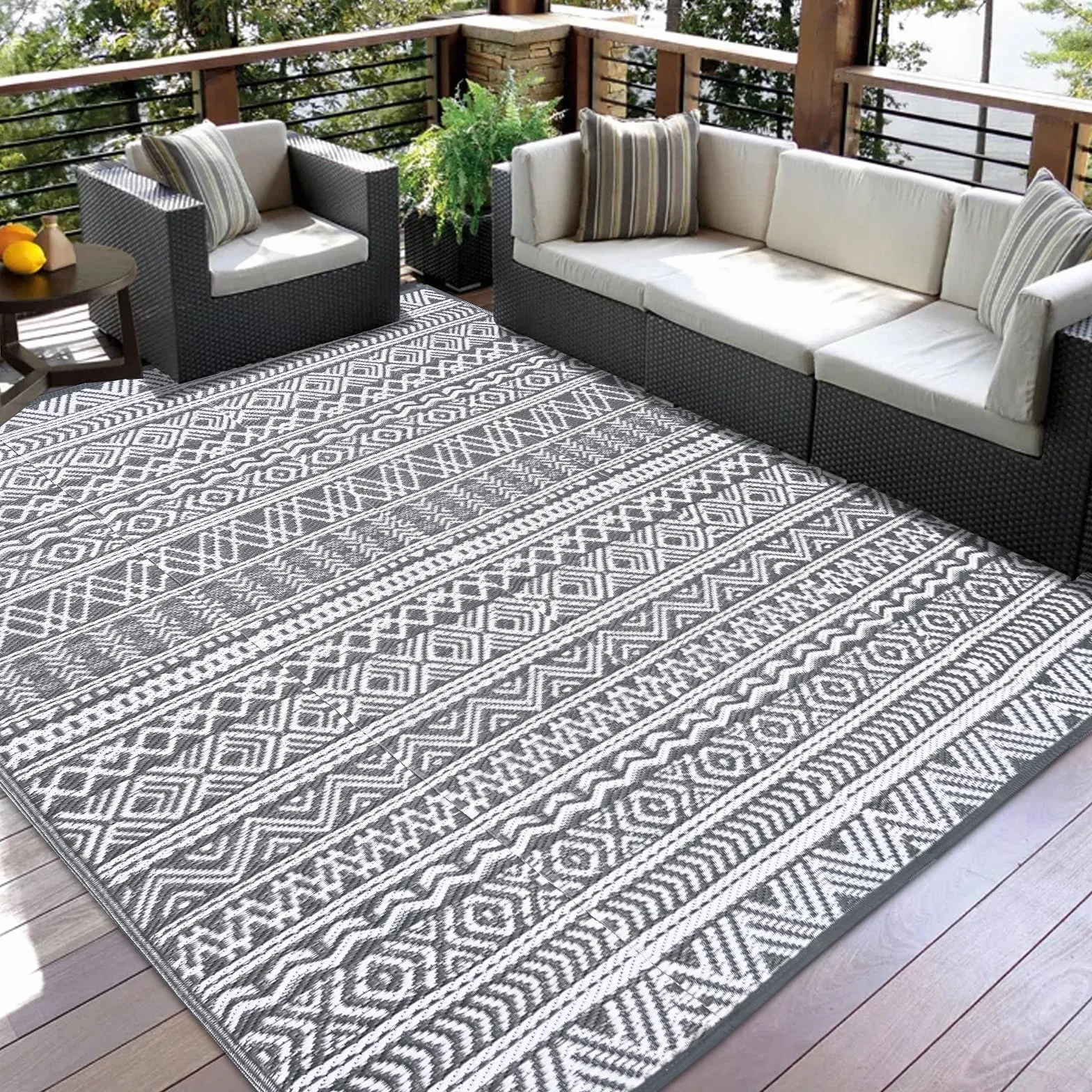 Alishomtll Tapis d'extérieur résistant aux intempéries, 180 x 275 cm, en plastique imperméable, pour terrasse, jardin, balcon, réversible, résistant aux UV, tapis extérieur, camping, pour barbecue
